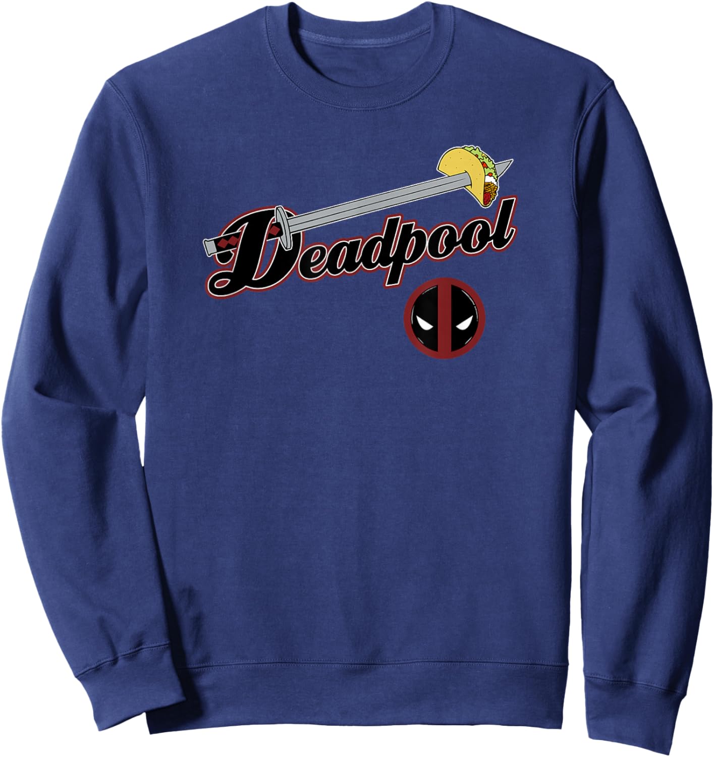 Marvel Comics Retro Classic Deadpool Sword & Taco Logo Sweatshirt - Sweatshirt | Navy
