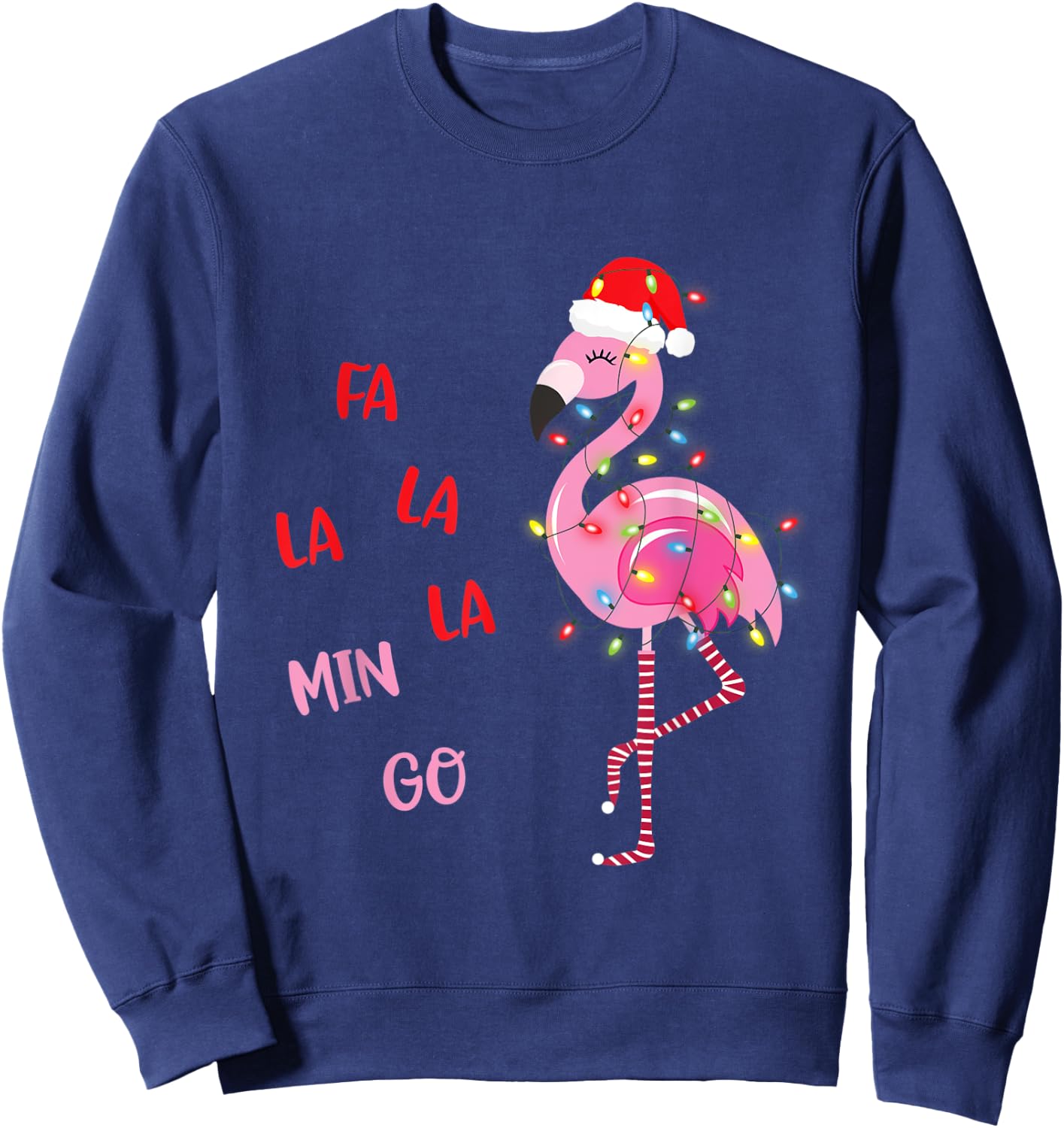 Fa La La Mingo Christmas Flamingo Tree Lights Santa Flamingo Sweatshirt - Sweatshirt | Navy
