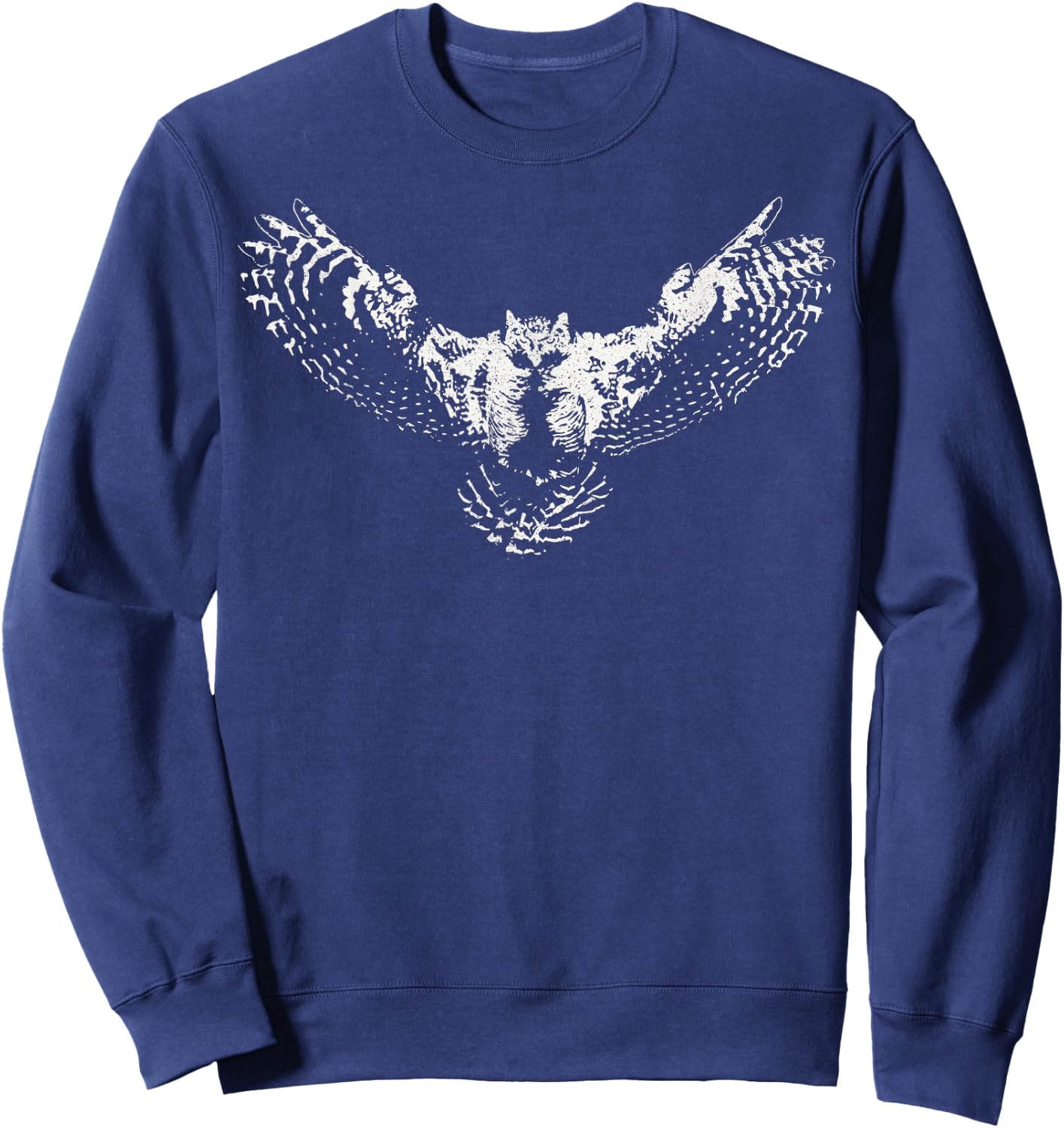 Great Horned Owl Graphic Art–WHITE graphic Sweatshirt - Sweatshirt | Navy