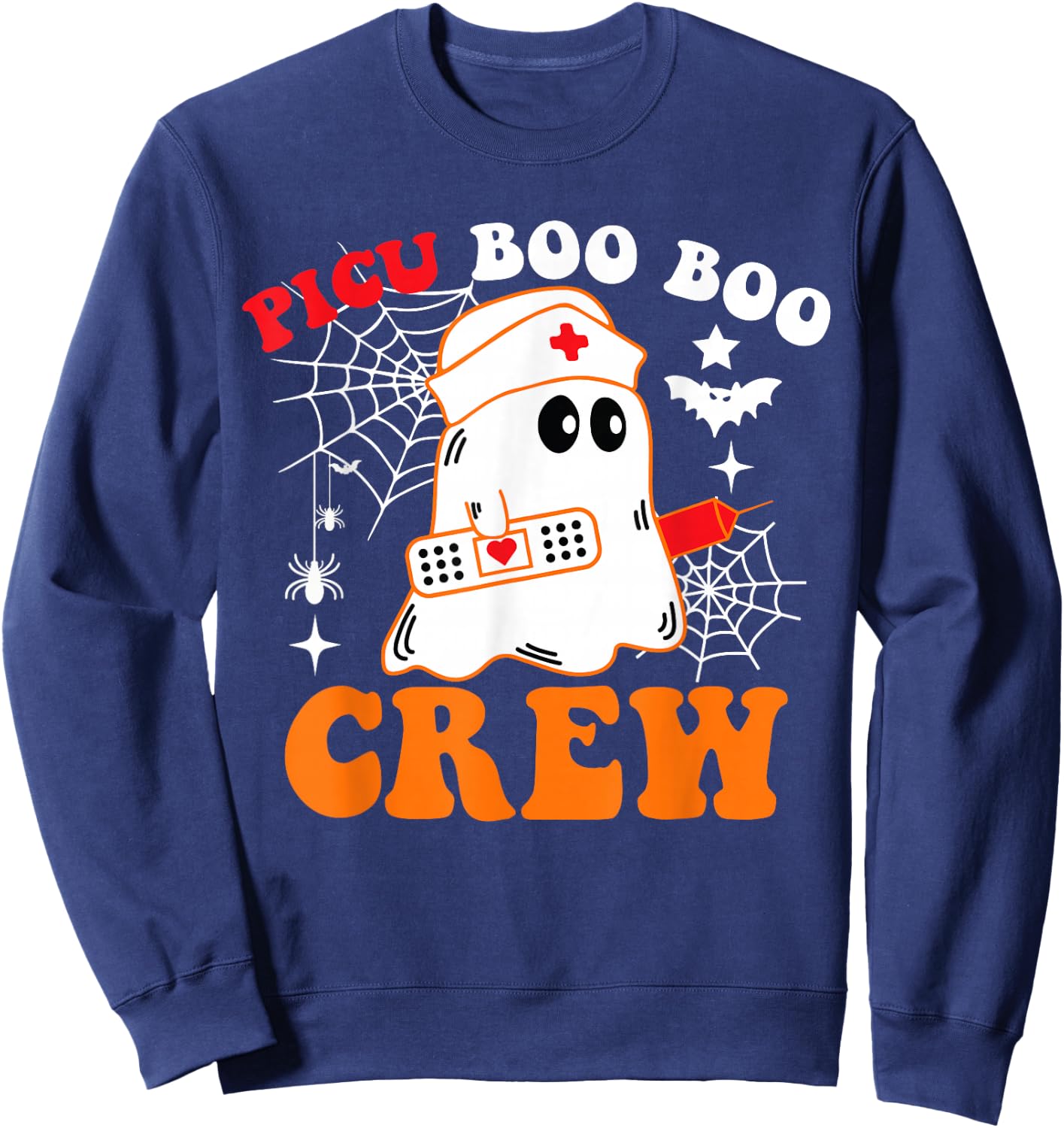 PICU Boo Boo Crew Funny Nurse Ghost Halloween Sweatshirt - Sweatshirt | Navy