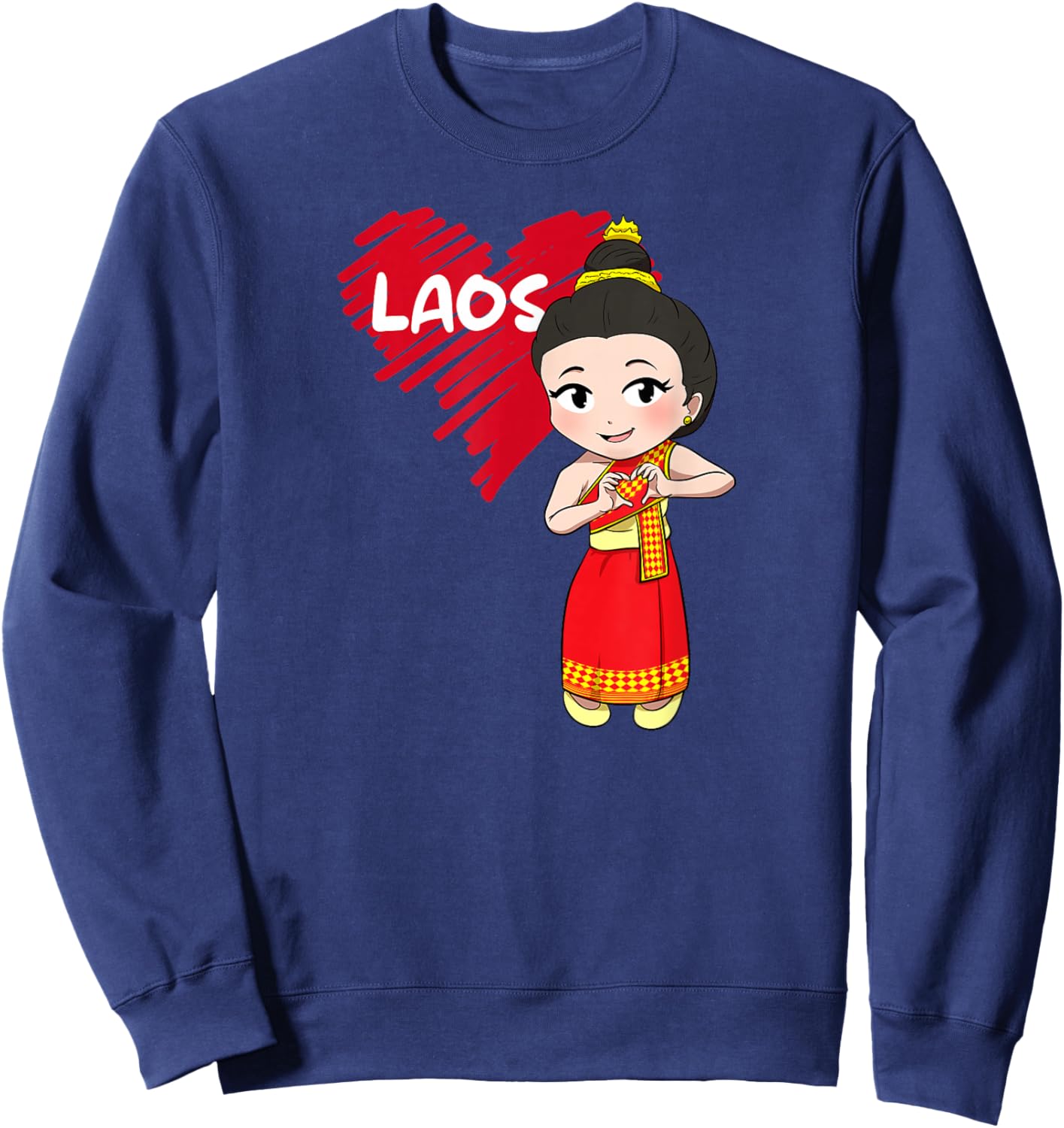 Laos Lao Sinh Girl Heart Laotian Sweatshirt - Sweatshirt | Navy