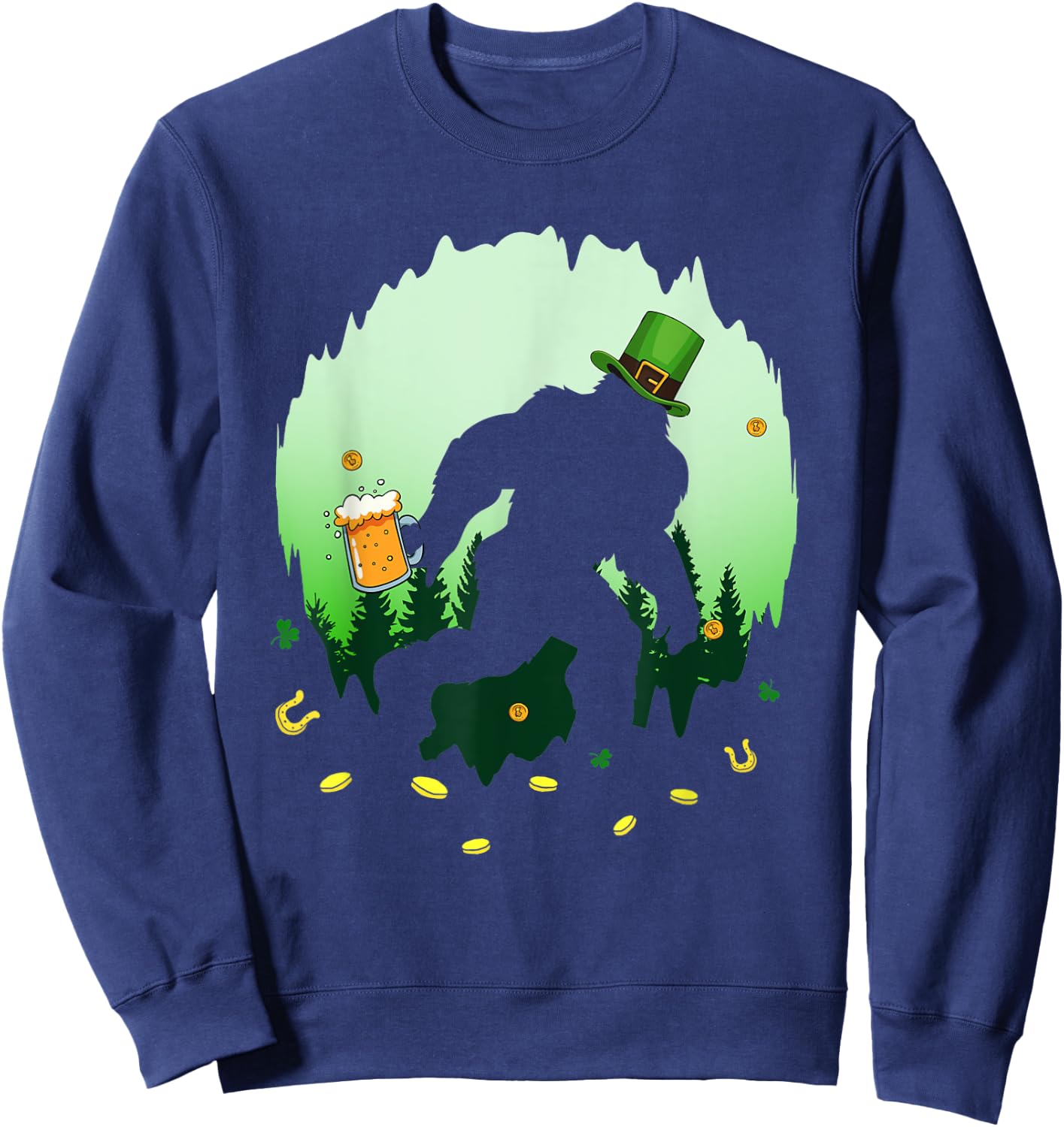 Bigfoot Irish Drinking Beer St Patrick's Day Sasquatch Sweatshirt - Sweatshirt | Navy