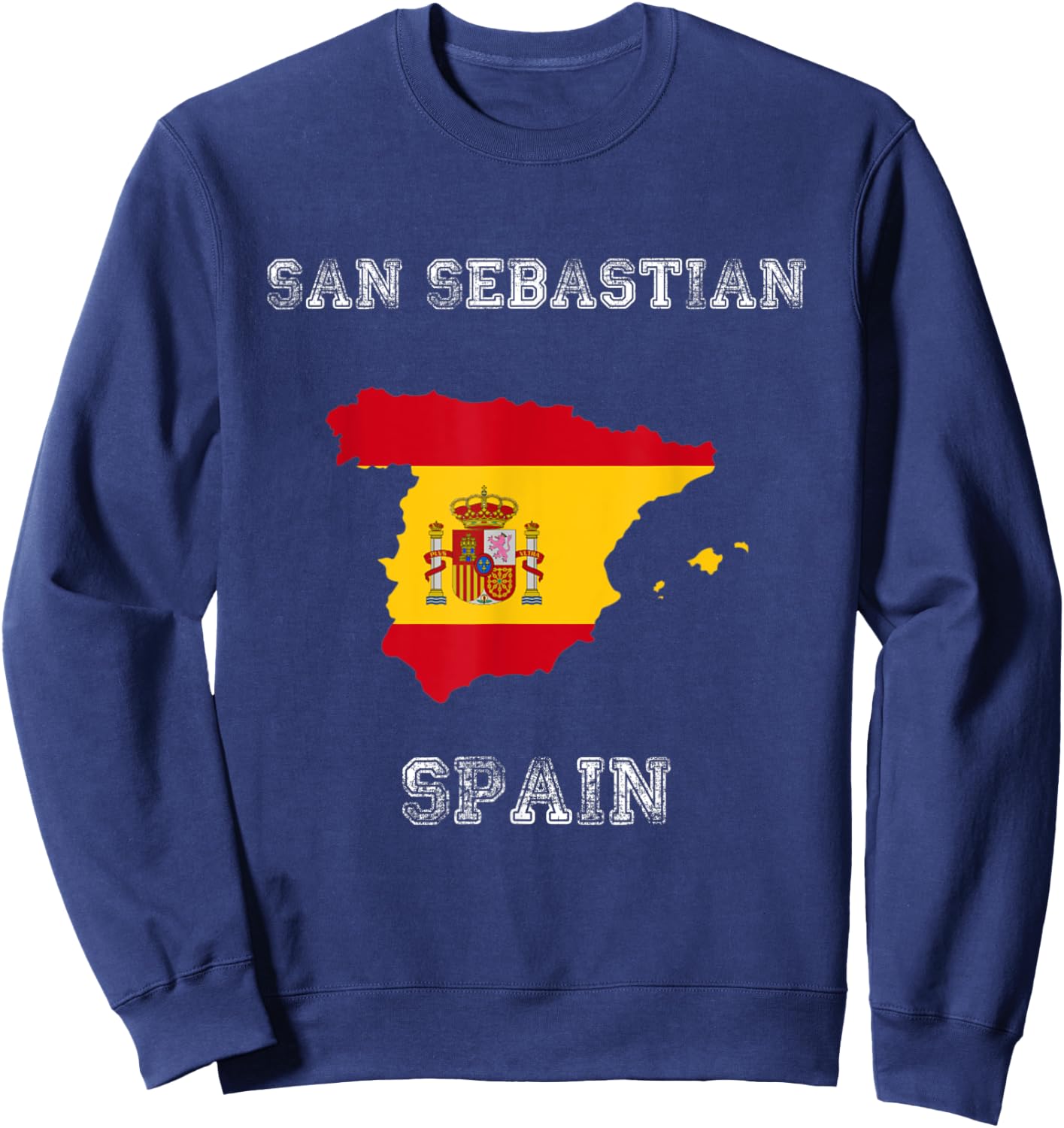 Retro San Sebastian Spain Distressed Spain Flag Sweatshirt - Sweatshirt | Navy
