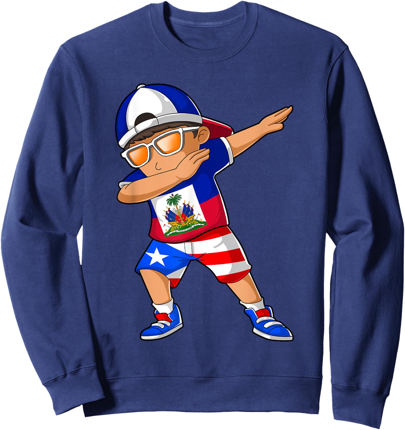Half Haitian Half Puerto Rican Boy Haiti Puerto Rico Flag Sweatshirt - Sweatshirt | Navy
