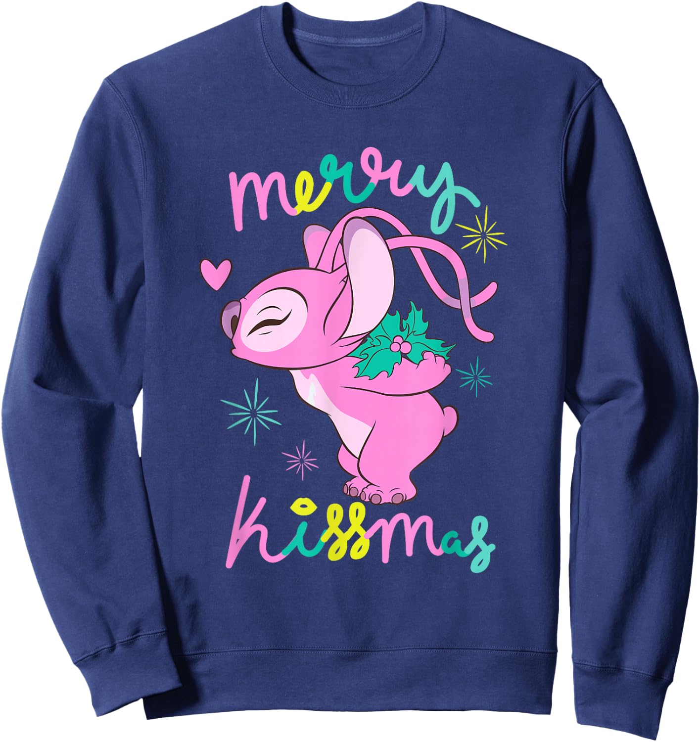 Disney Lilo & Stitch Christmas Angel Merry Kissmas Mistletoe Sweatshirt - Sweatshirt | Navy