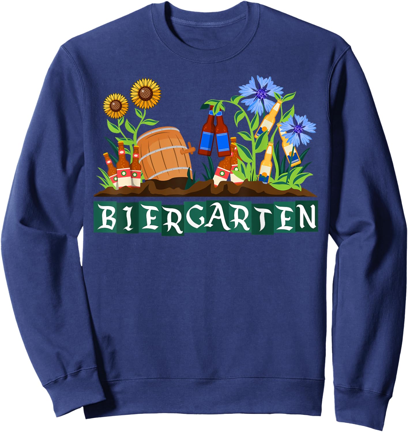 Retro Biergarten Sunflowers Cornflowers Octoberfest Sweatshirt - Sweatshirt | Navy