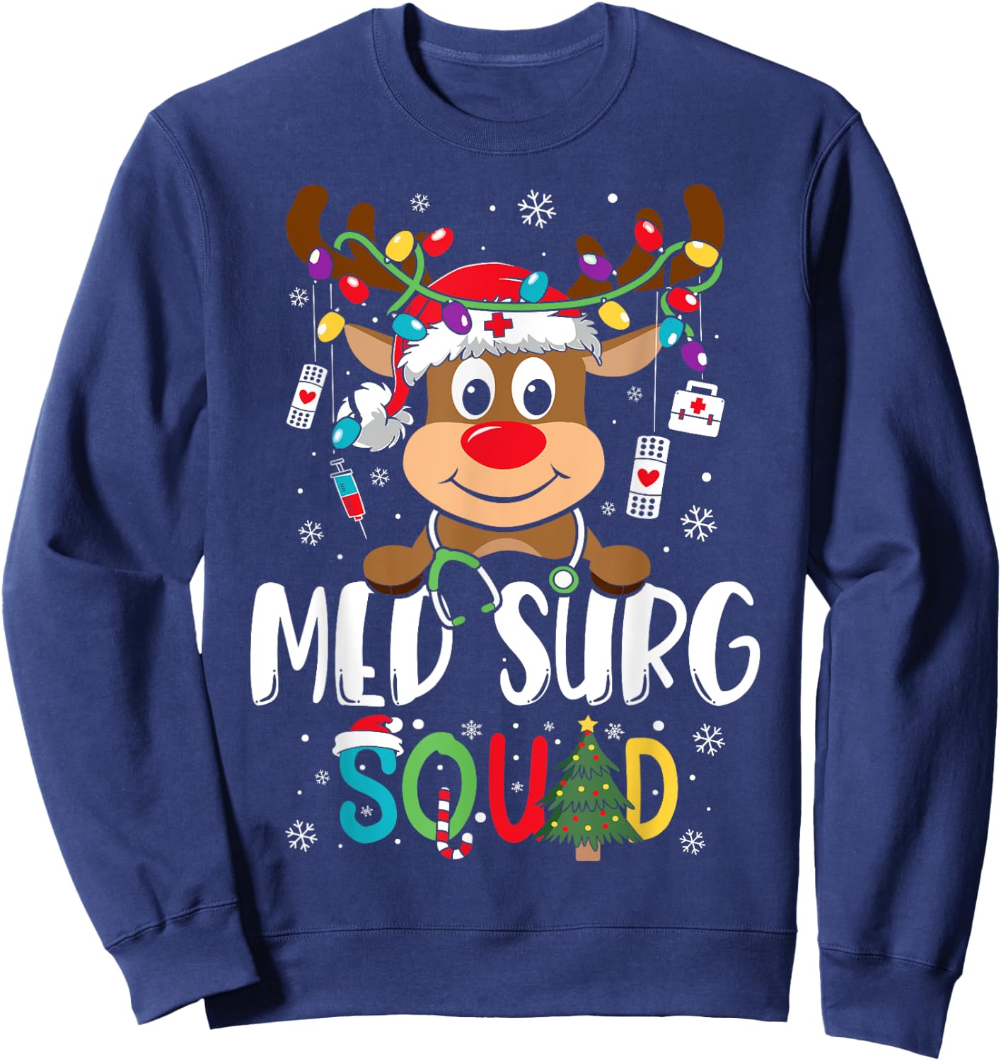 Med Surg Squad Reindeer Stethoscope Nurse Christmas Sweatshirt - Sweatshirt | Navy