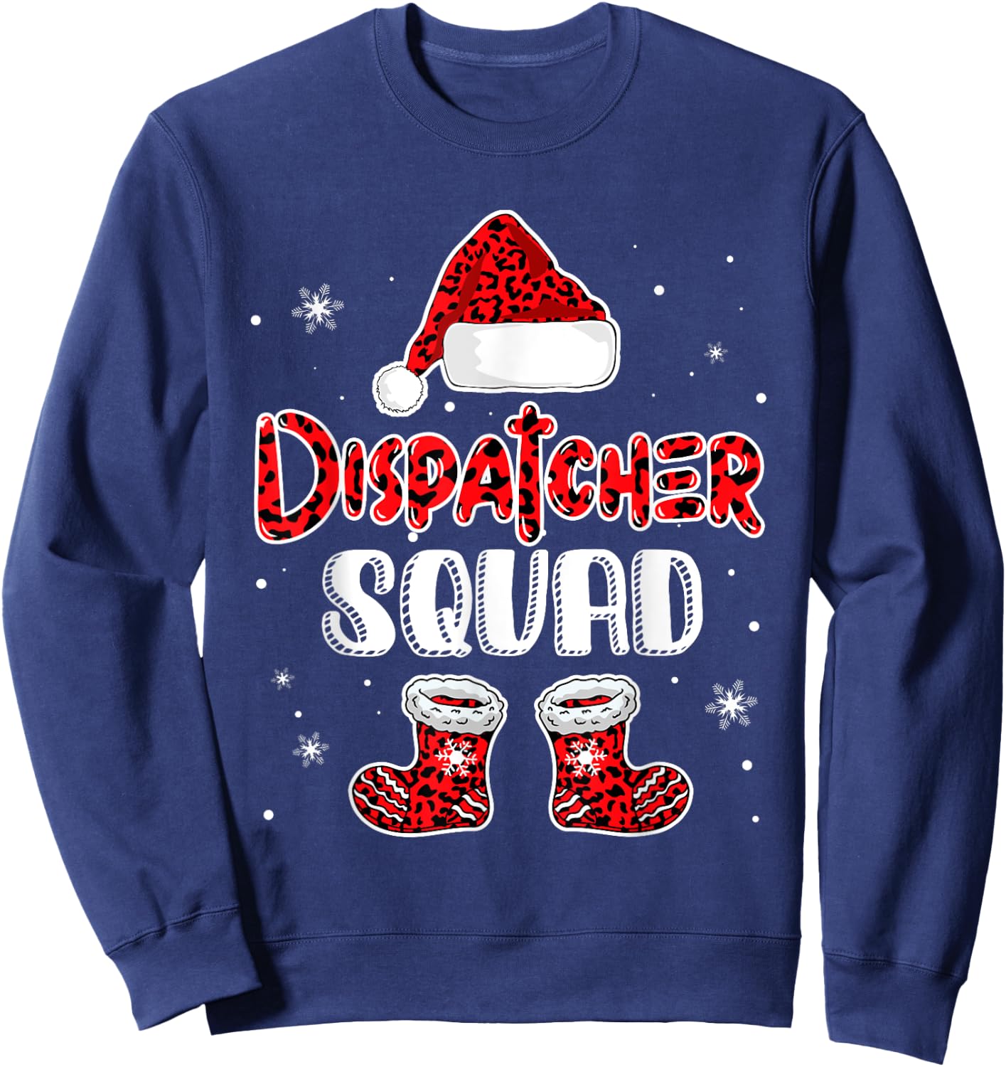 Dispatcher Squad Leopard Santa's Hat Christmas Dispatcher Sweatshirt - Sweatshirt | Navy