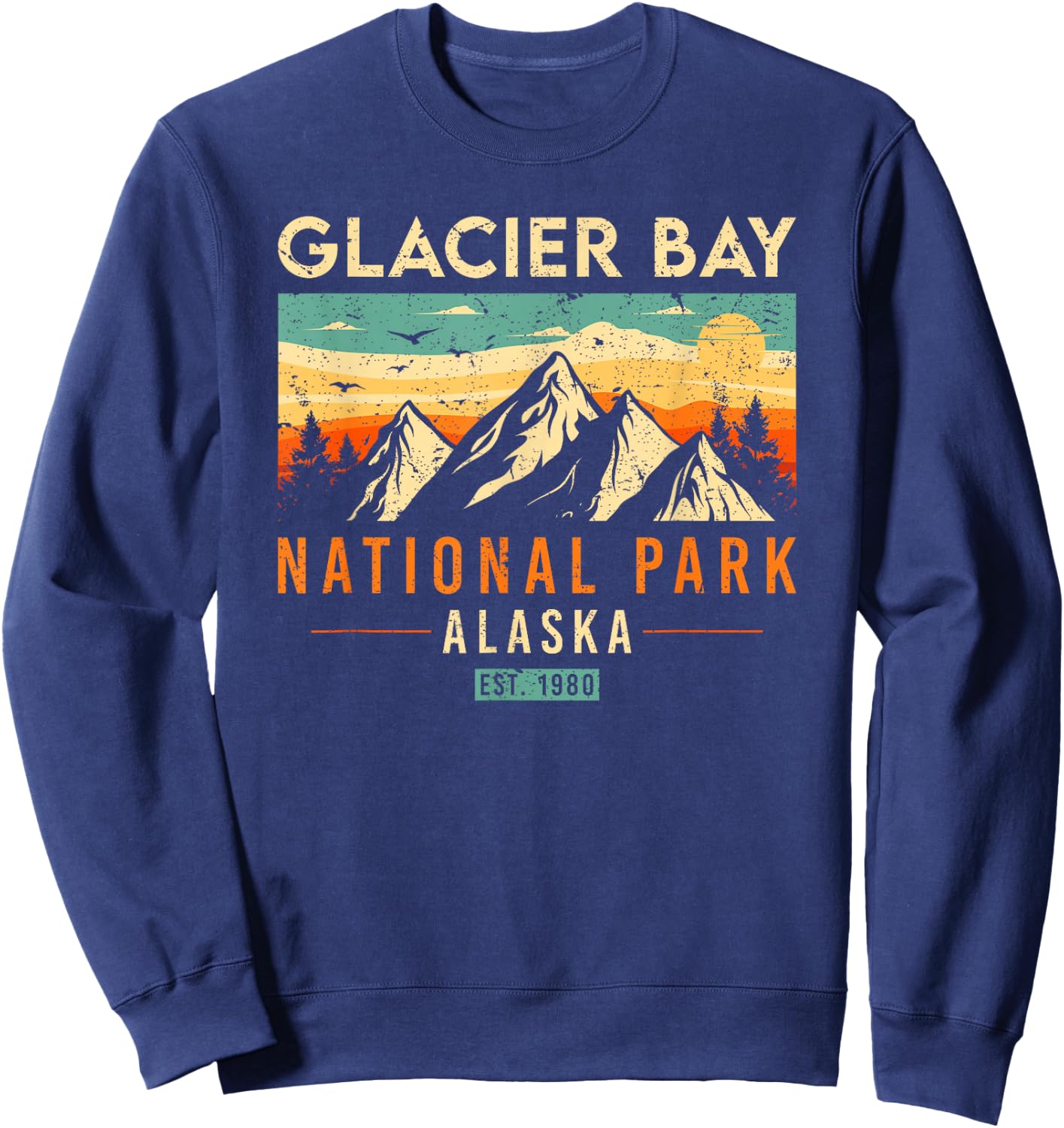 Glacier Bay Est. 1980 Retro Alaska National Park Sweatshirt - Sweatshirt | Navy