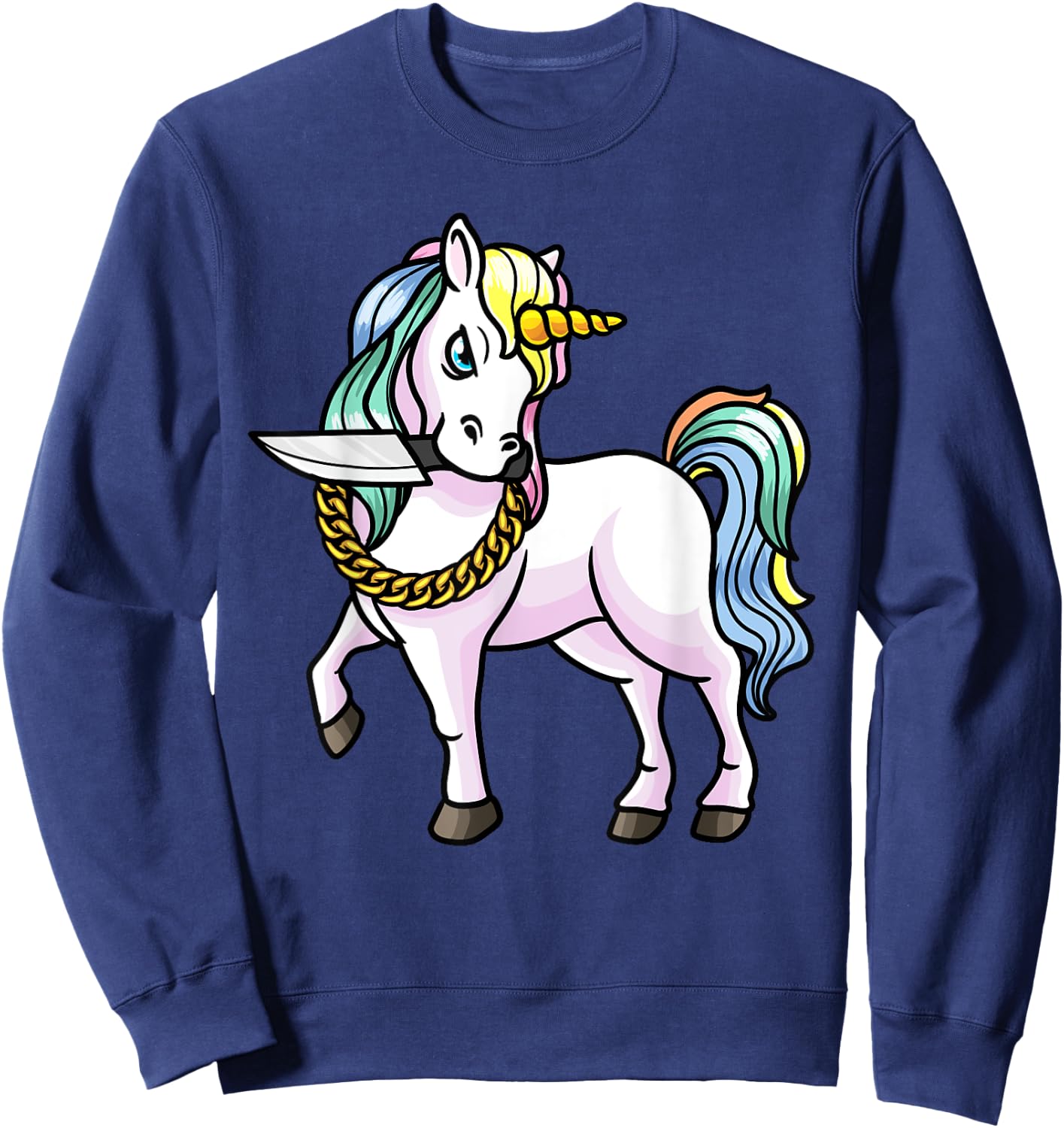 Unicorn With Knife Girls Women Sweatshirt - Sweatshirt | Navy
