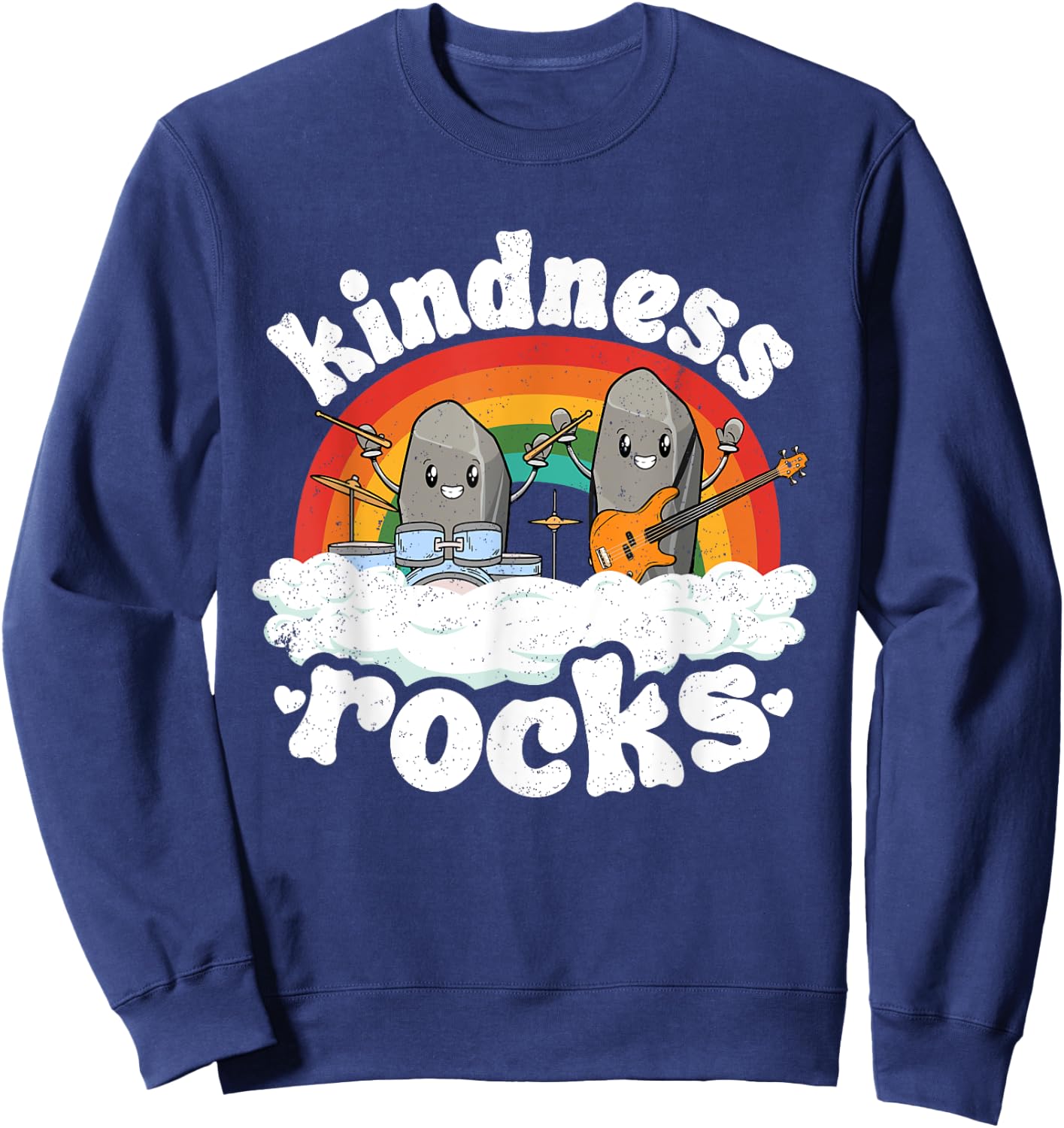 Anti Bullying Rainbow Hippie Music Teacher Kindness Rocks Women Kids Sweatshirt - Sweatshirt | Navy