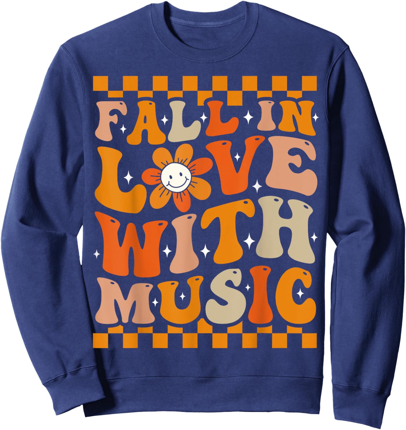 Fall In Love With Music Groovy Thanksgiving Music Teacher Men Women Girls Kids Sweatshirt - Sweatshirt | Navy