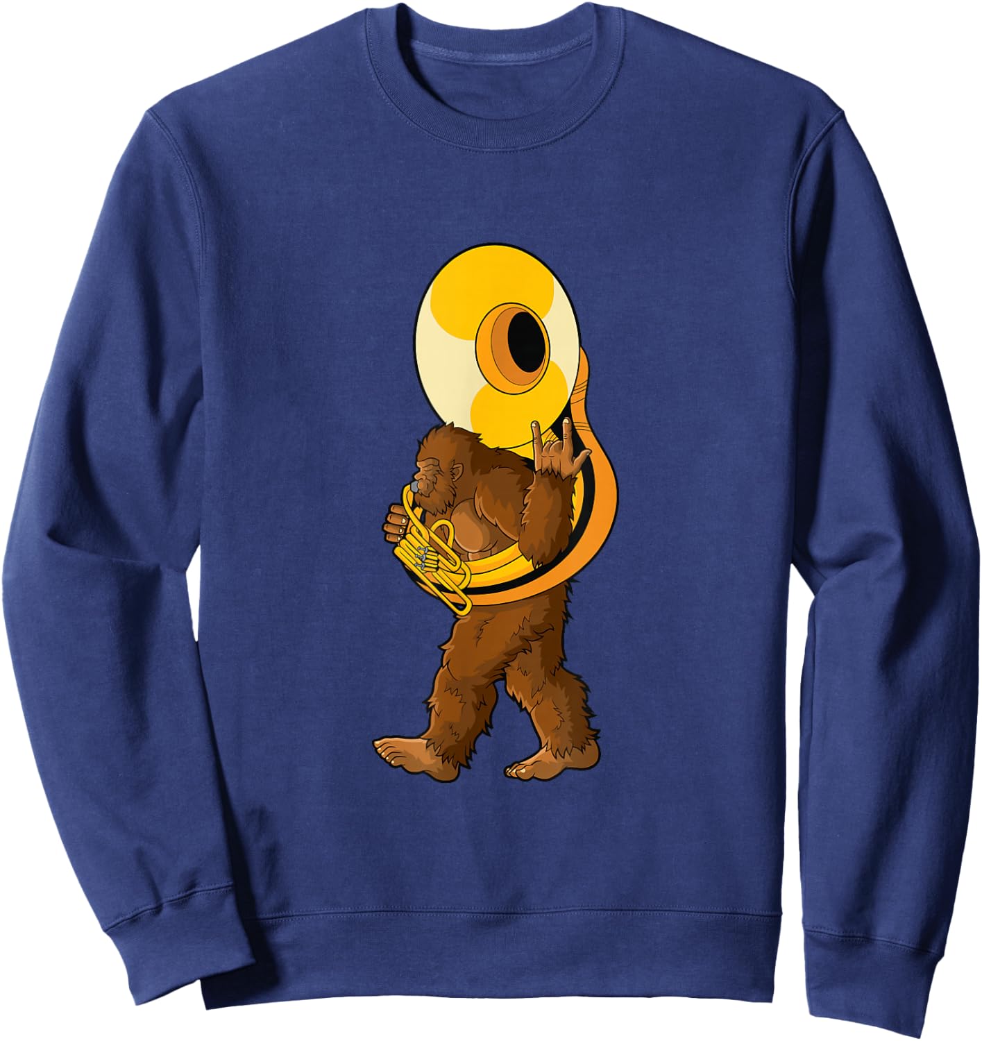 Marching band gifts for musicians Bigfoot Playing Sousaphone Instrument Tuba Sweatshirt - Sweatshirt | Navy