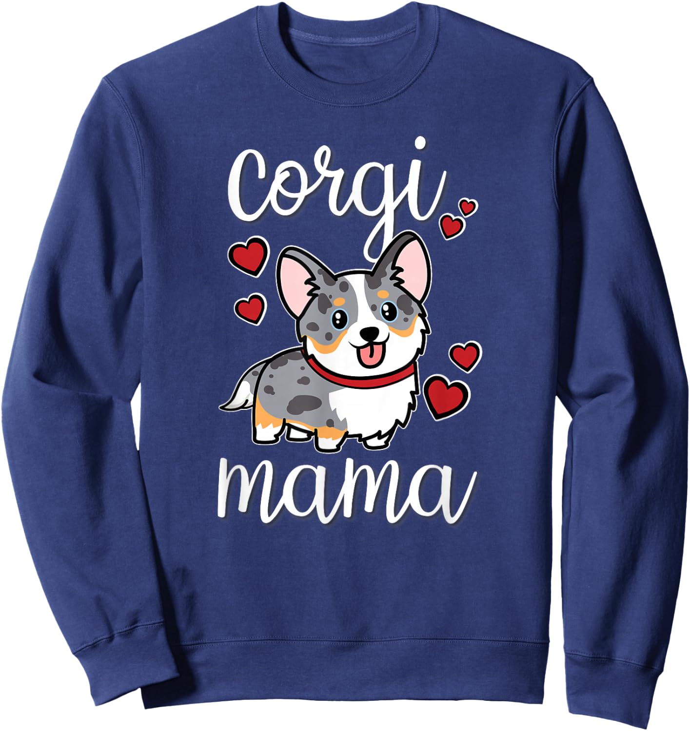 Funny Kawaii Mama Mom Cardigan Blue Merle Corgi Lover Sweatshirt - Sweatshirt | Navy