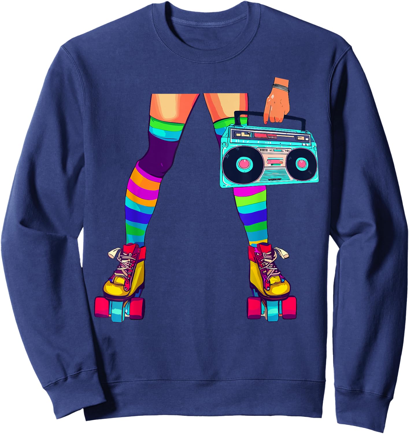 Retro Rollerskates Funny 80's Roller Disco Skating Girl Sweatshirt - Sweatshirt | Navy
