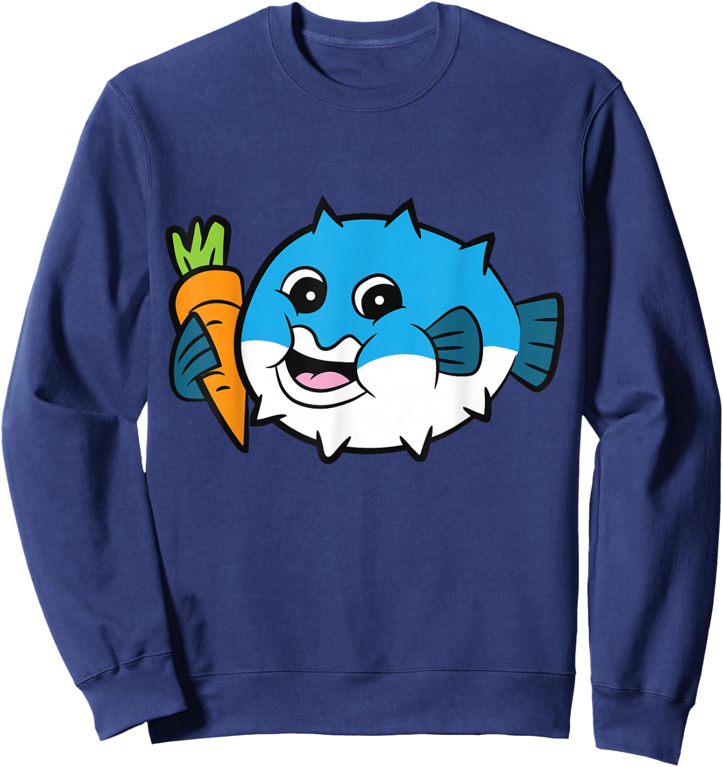 Pufferfish Eating Carrot Meme Funny Pufferfish Sweatshirt - Sweatshirt | Navy