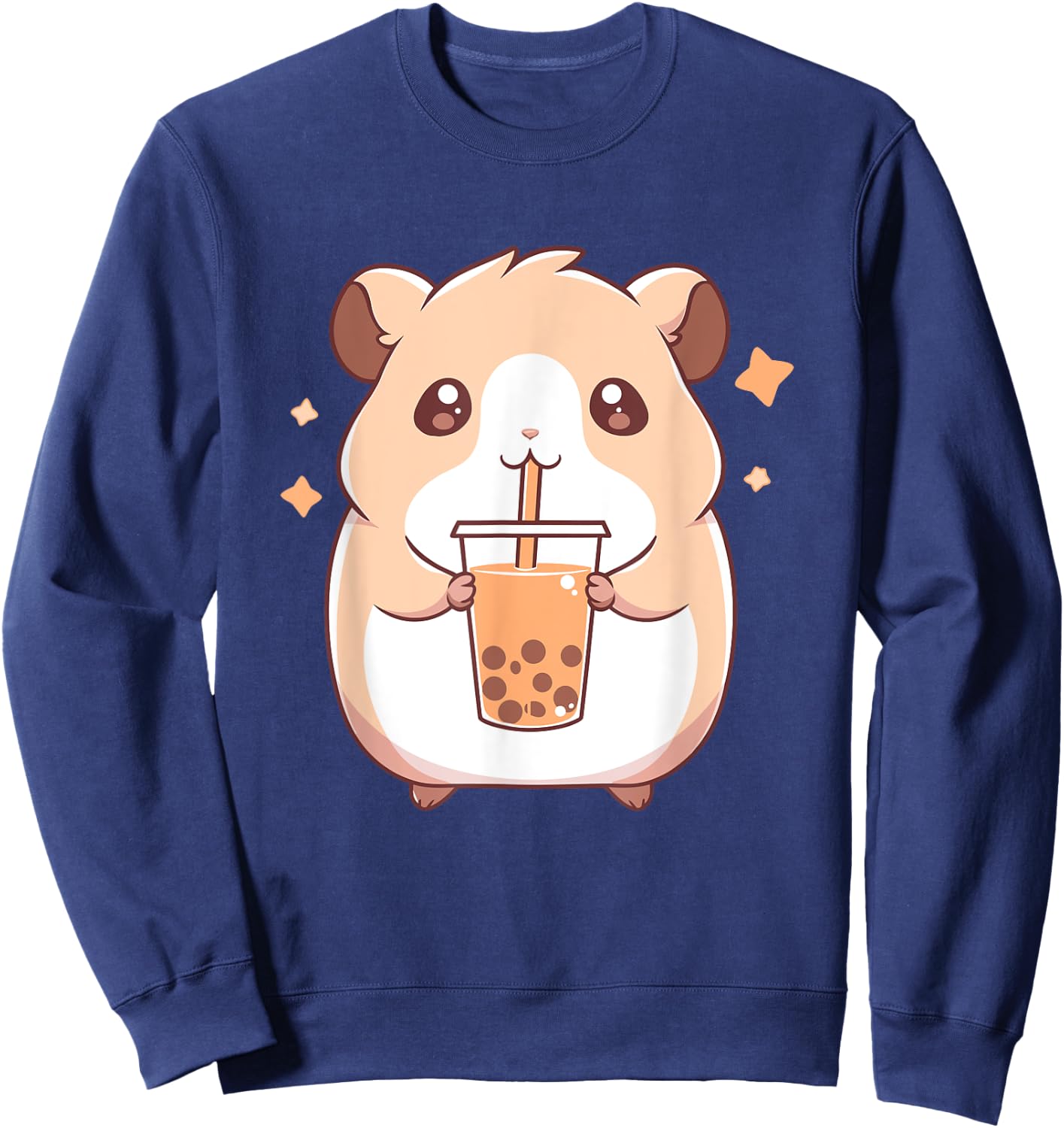 Kawaii Cute Hamster Drinking Boba Bubble Milk Tea Sweatshirt - Sweatshirt | Navy