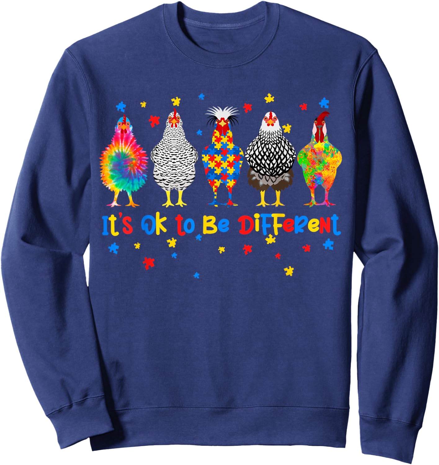 Its Ok To Be Different Chicken Autism Awareness Month Kids Sweatshirt - Sweatshirt | Navy