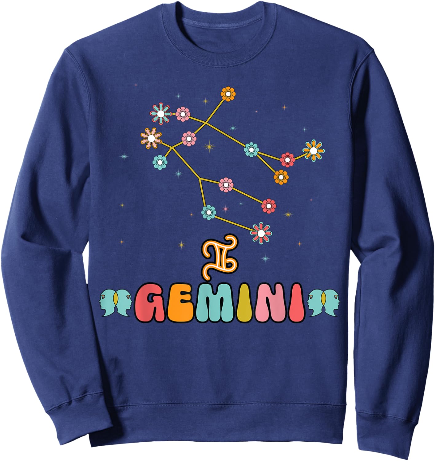 Gemini Constellation Zodiac May June Birthday Retro Floral Sweatshirt - Sweatshirt | Navy