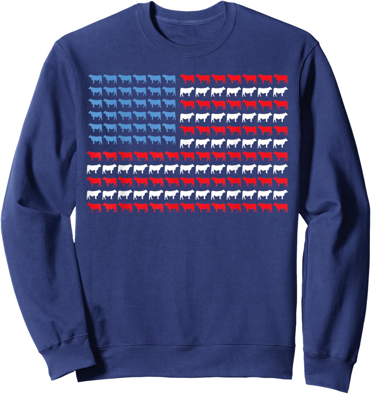 Cow American Flag Heifer Us 4th of July Farm Cattle USA Cow Sweatshirt - Sweatshirt | Navy