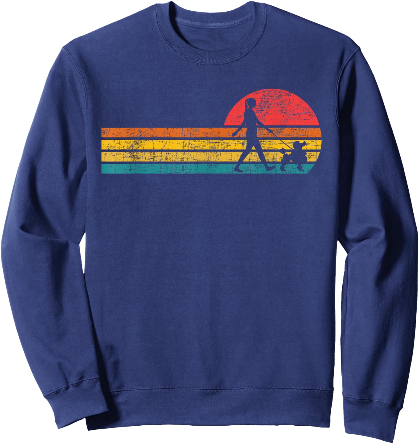 Girl Walking With Poodle - Retro Vintage Dog Trainer Breeder Sweatshirt - Sweatshirt | Navy