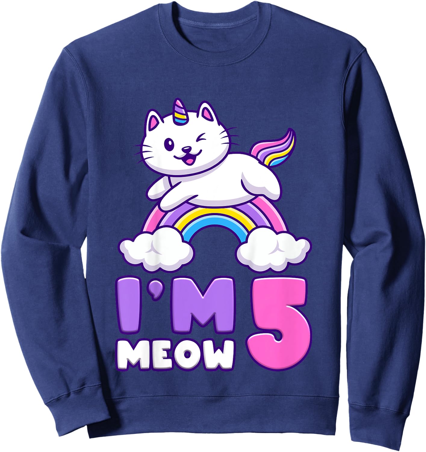 Birthday girl 5 years old, cat, unicorn, 5th birthday Sweatshirt - Sweatshirt | Navy