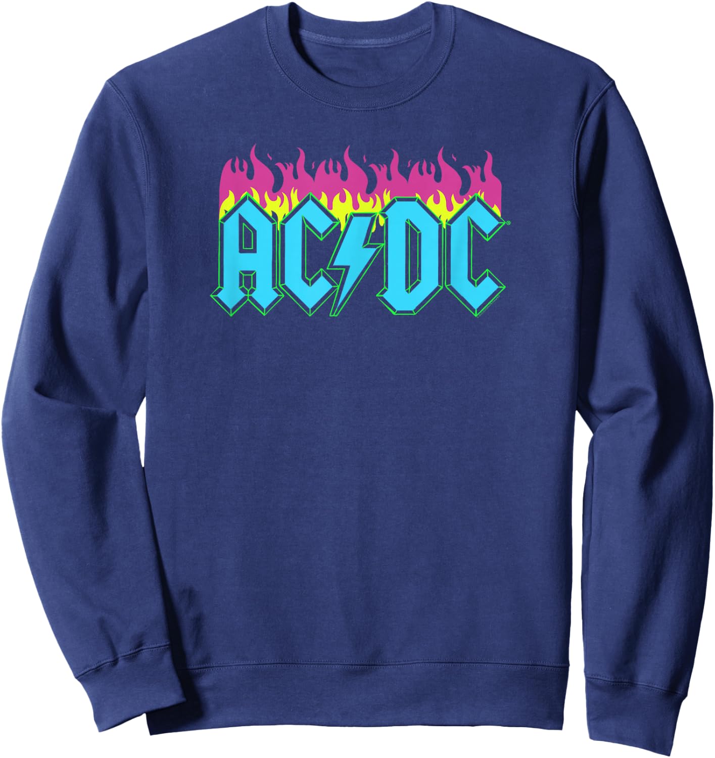 Official AC/DC Rock Music Band Neon Flames Logo Sweatshirt - Sweatshirt | Navy
