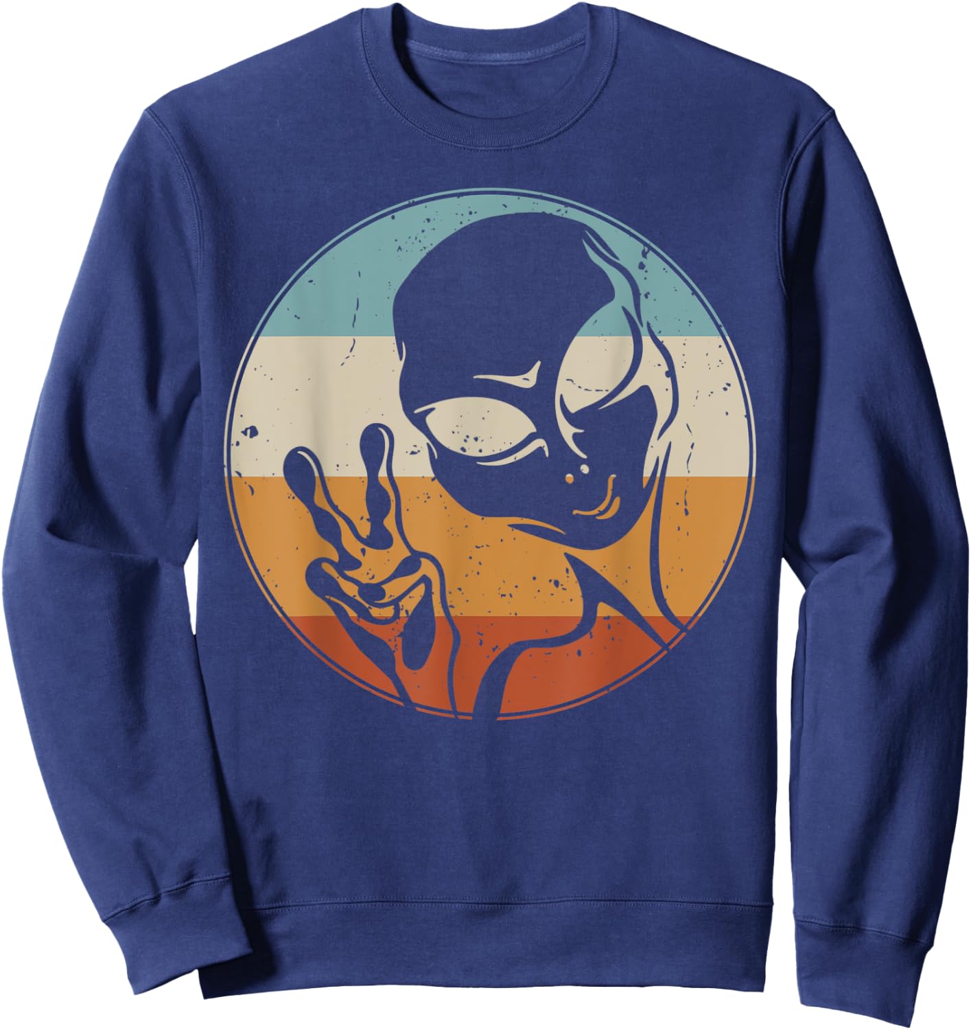 Retro Vintage Alien Peace Hand UFO Space Lovers Sweatshirt - Sweatshirt | Navy