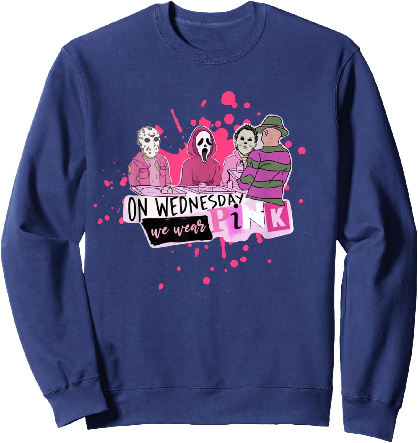 Weds. We Wear Pink Horror Villain Halloween Oct. Spooky Fun Sweatshirt - Sweatshirt | Navy