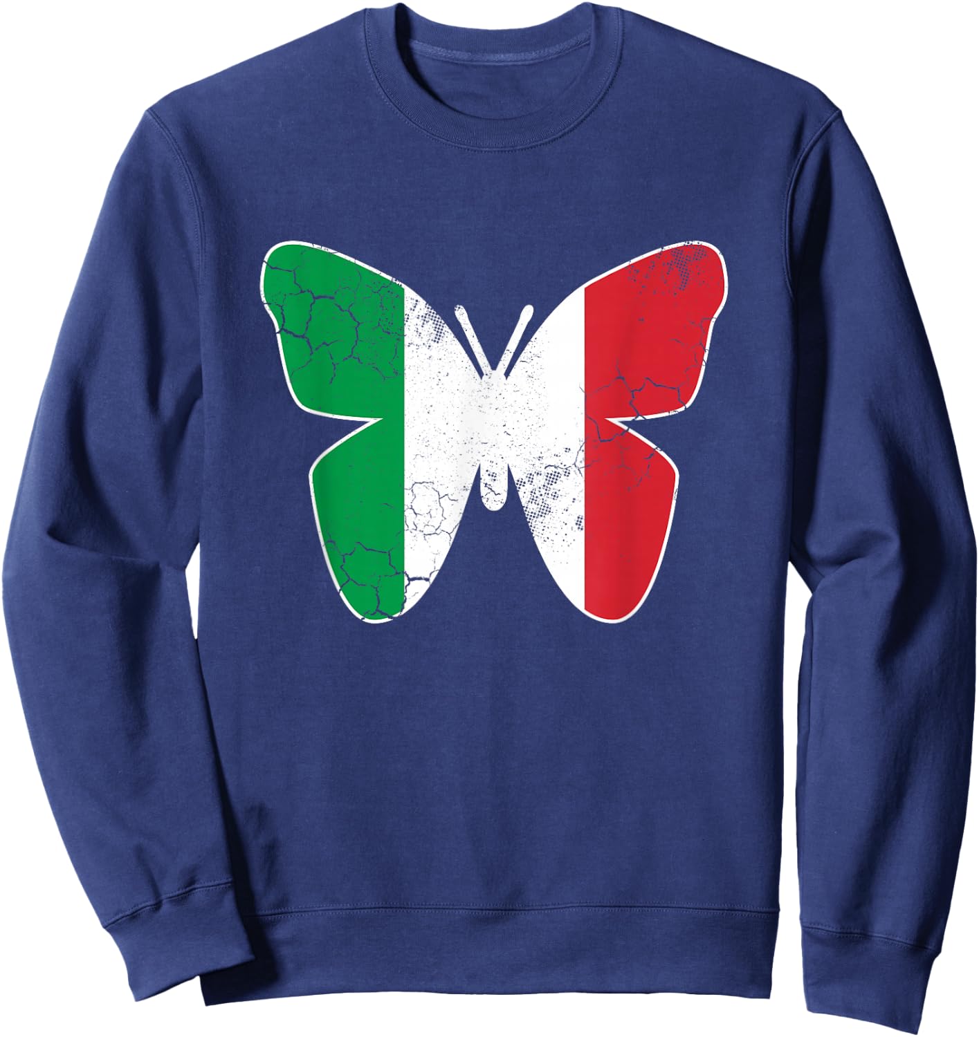 Italian Flag Butterfly Italia Italy Vintage Distressed Sweatshirt - Sweatshirt | Navy