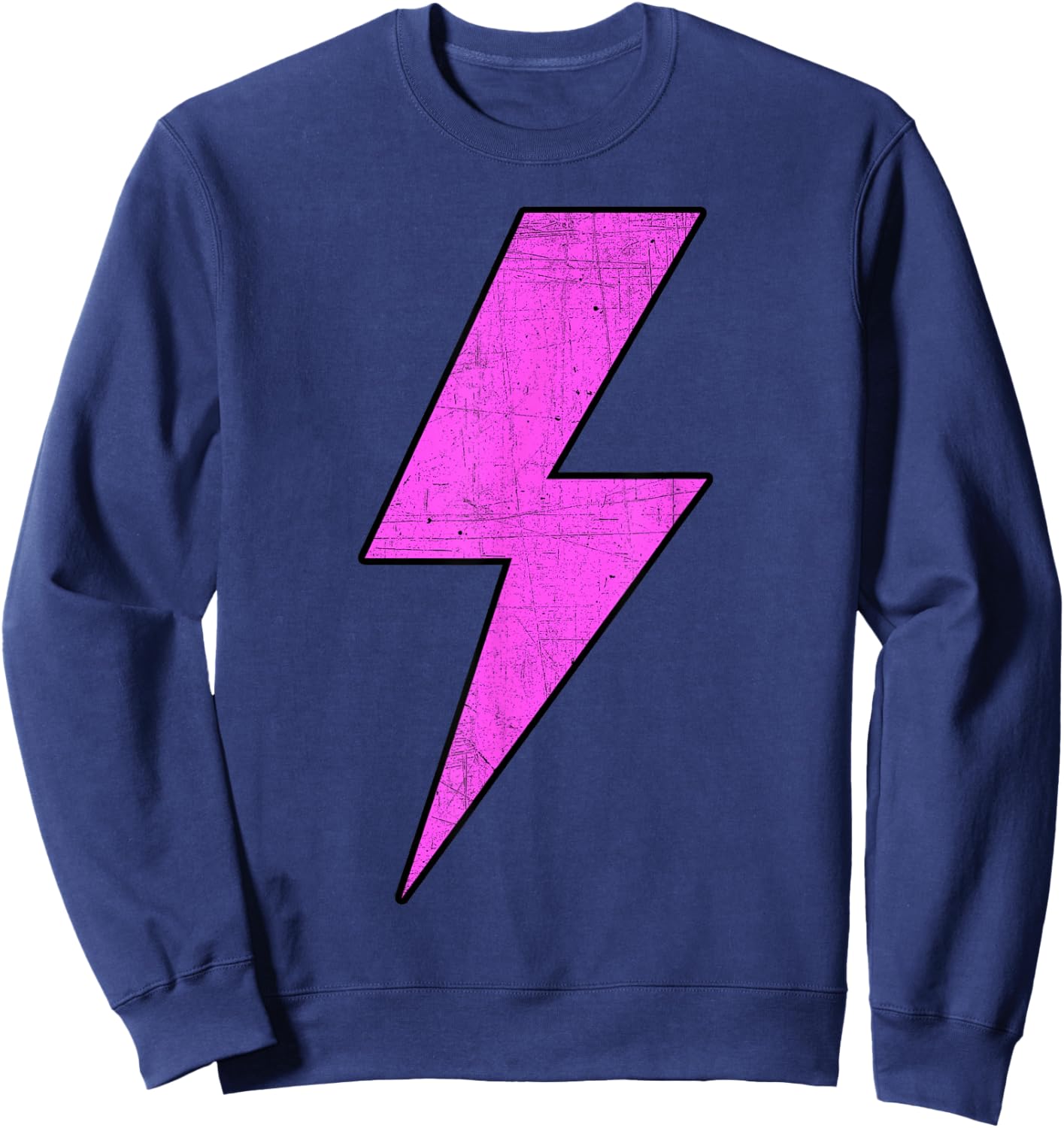 Retro Distressed PINK Lightning Bolt Energetic Bold Team Sweatshirt - Sweatshirt | Navy