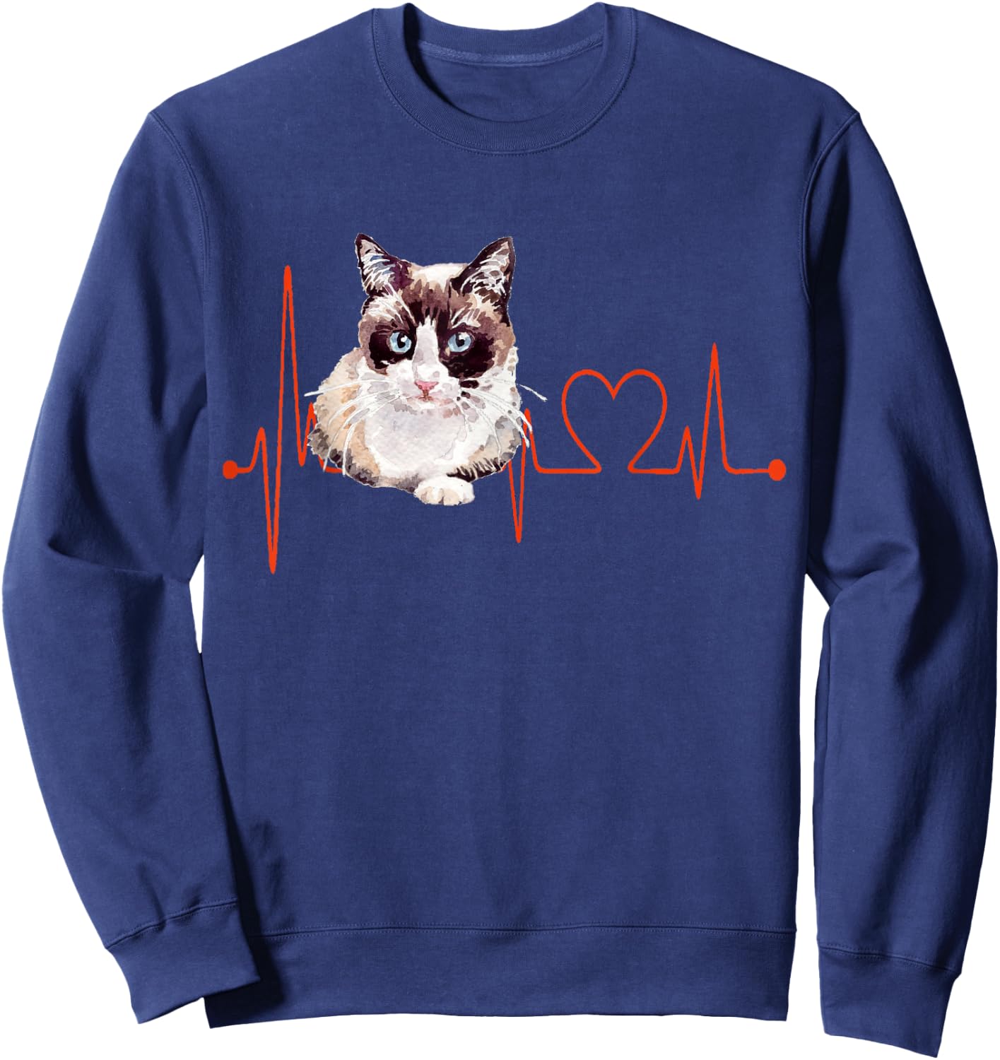 Snowshoe Cat Heartbeat EKG Funny I Love My Cat Sweatshirt - Sweatshirt | Navy
