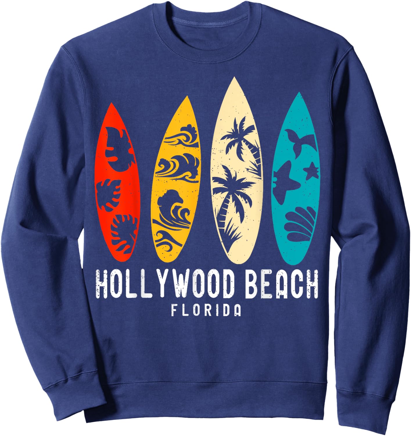 Vintage Hollywood Beach Florida Beach Surfing Surfboard Sweatshirt - Sweatshirt | Navy