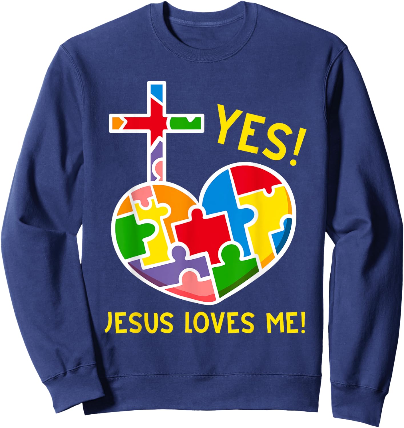 Yes, Jesus Loves Me Funny Puzzles Autism Awareness Kids Sweatshirt - Sweatshirt | Navy