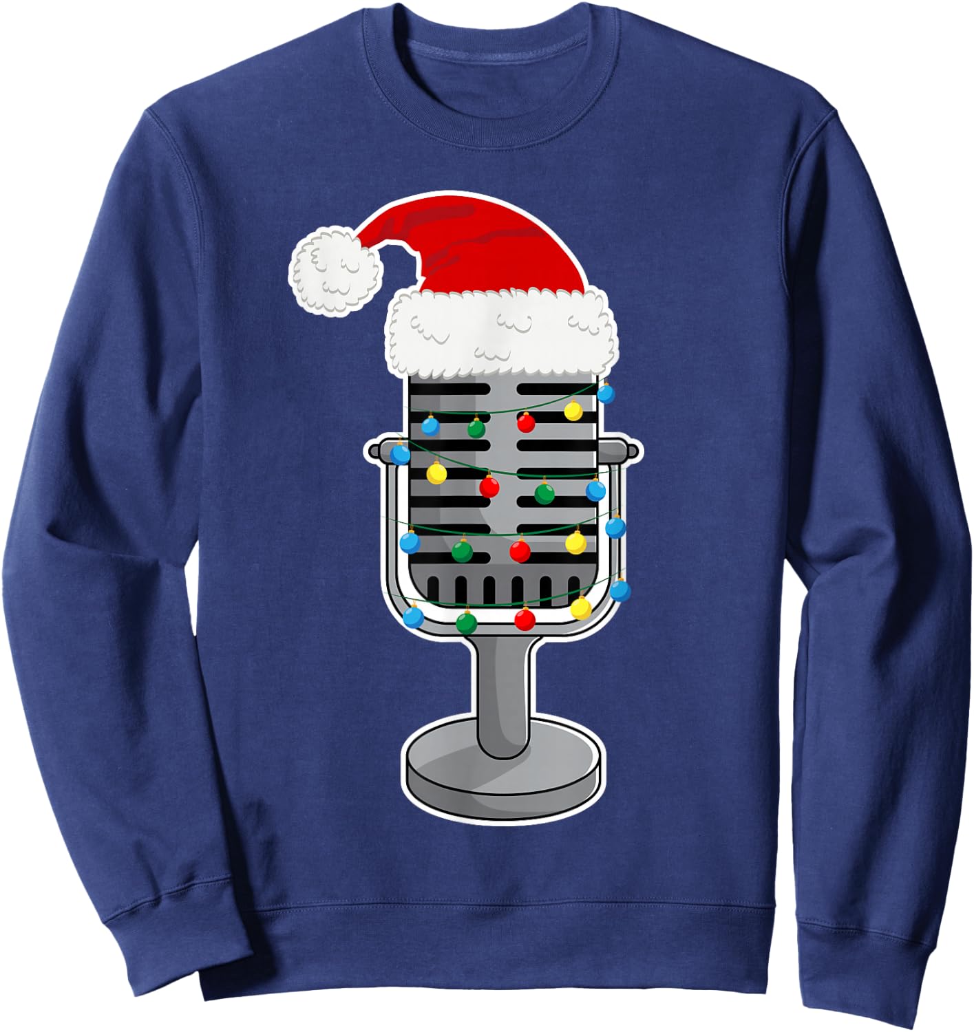 Christmas Lights Podcast Mic Wearing Xmas Hat Podcaster Sweatshirt - Sweatshirt | Navy