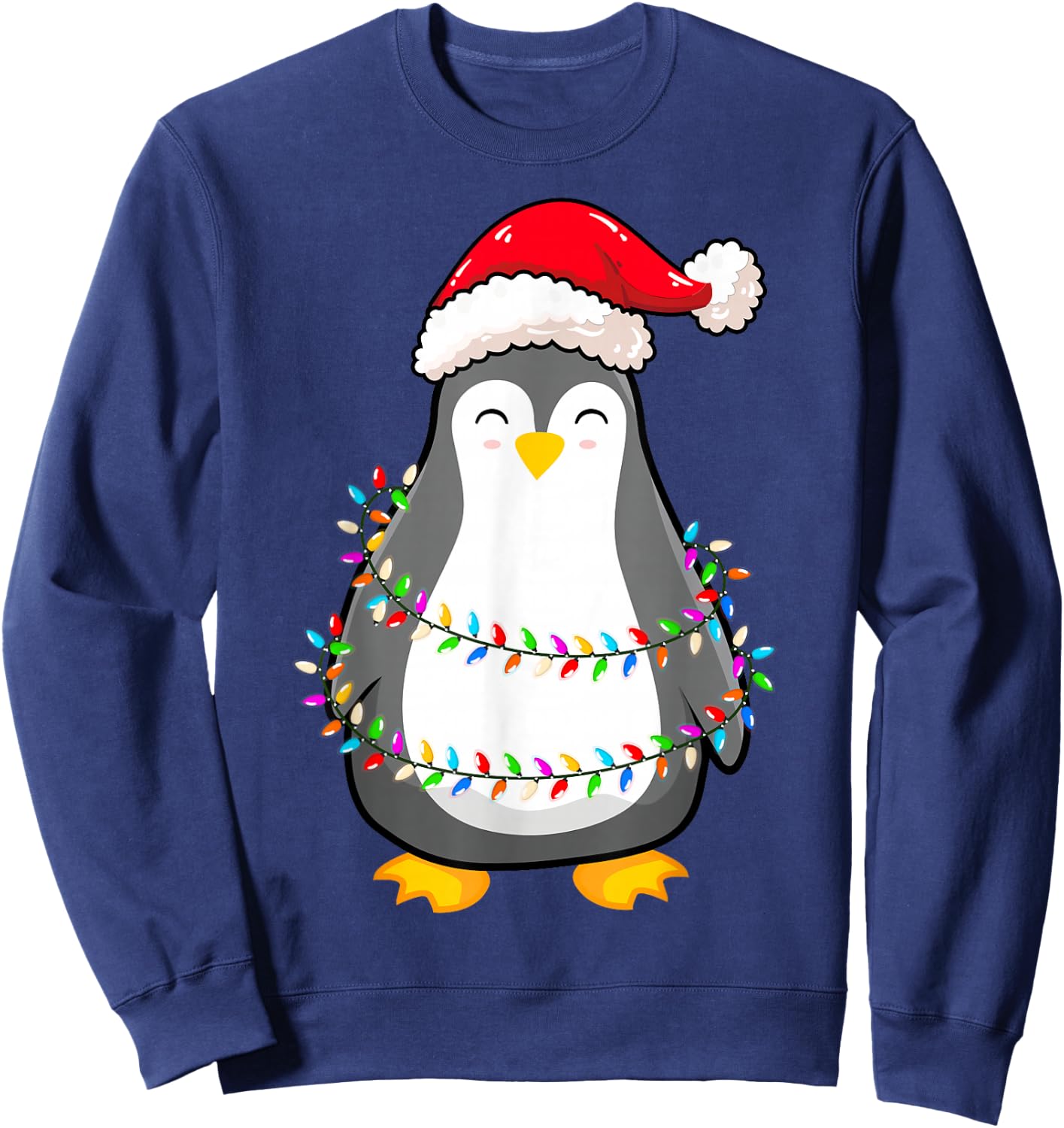 Christmas Lights Penguin Wearing Xmas Hat - Penguin Lover Sweatshirt - Sweatshirt | Navy
