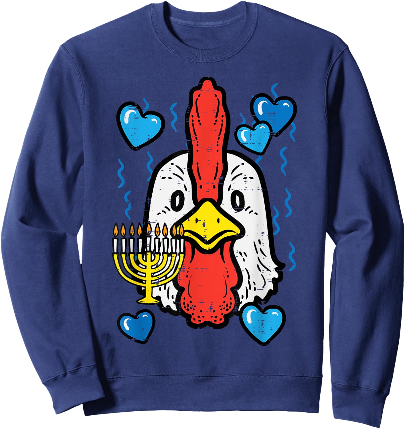 Hanukkah Chicken Face Chanukah Farm Jew Women Girls Boys Kid Sweatshirt - Sweatshirt | Navy