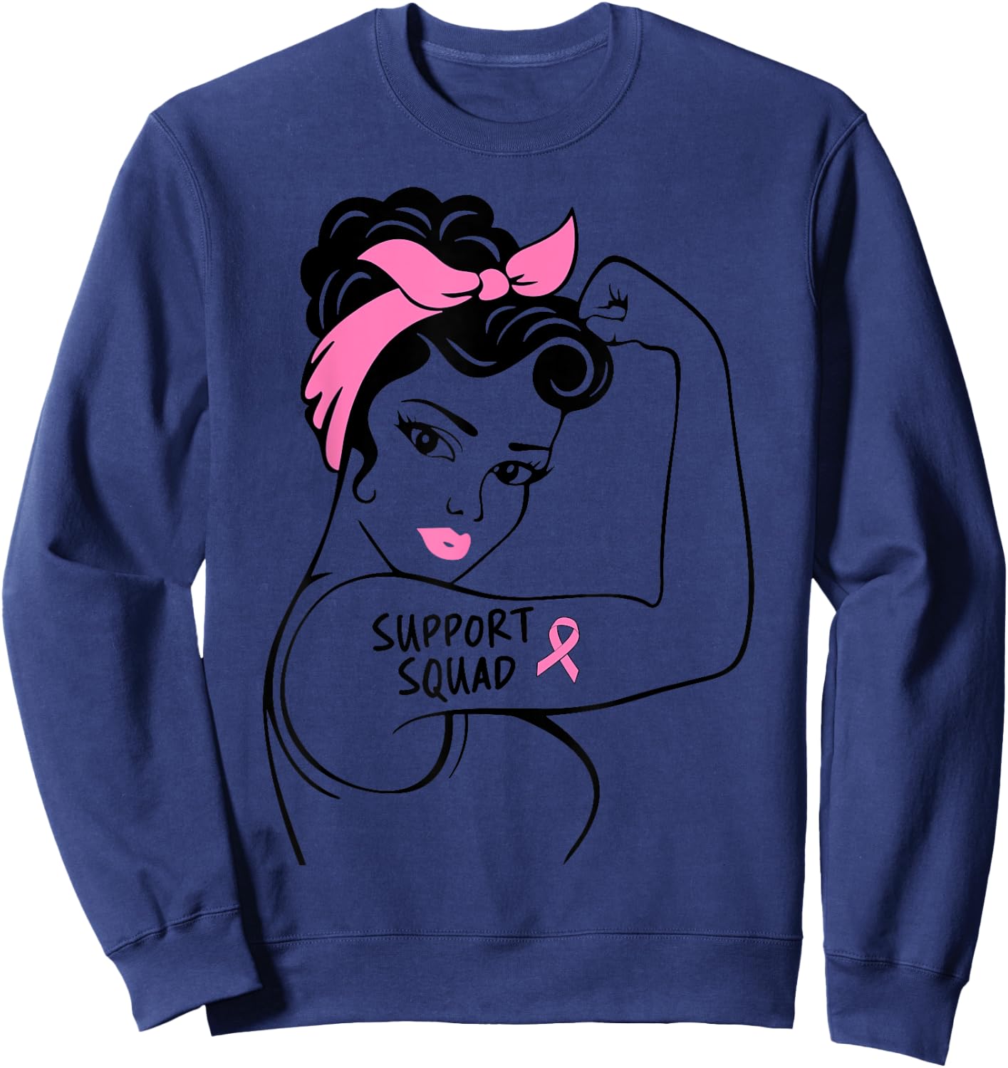 Breast Cancer Support Squad Rosie Riveter Pink Ribbon Women Sweatshirt - Sweatshirt | Navy