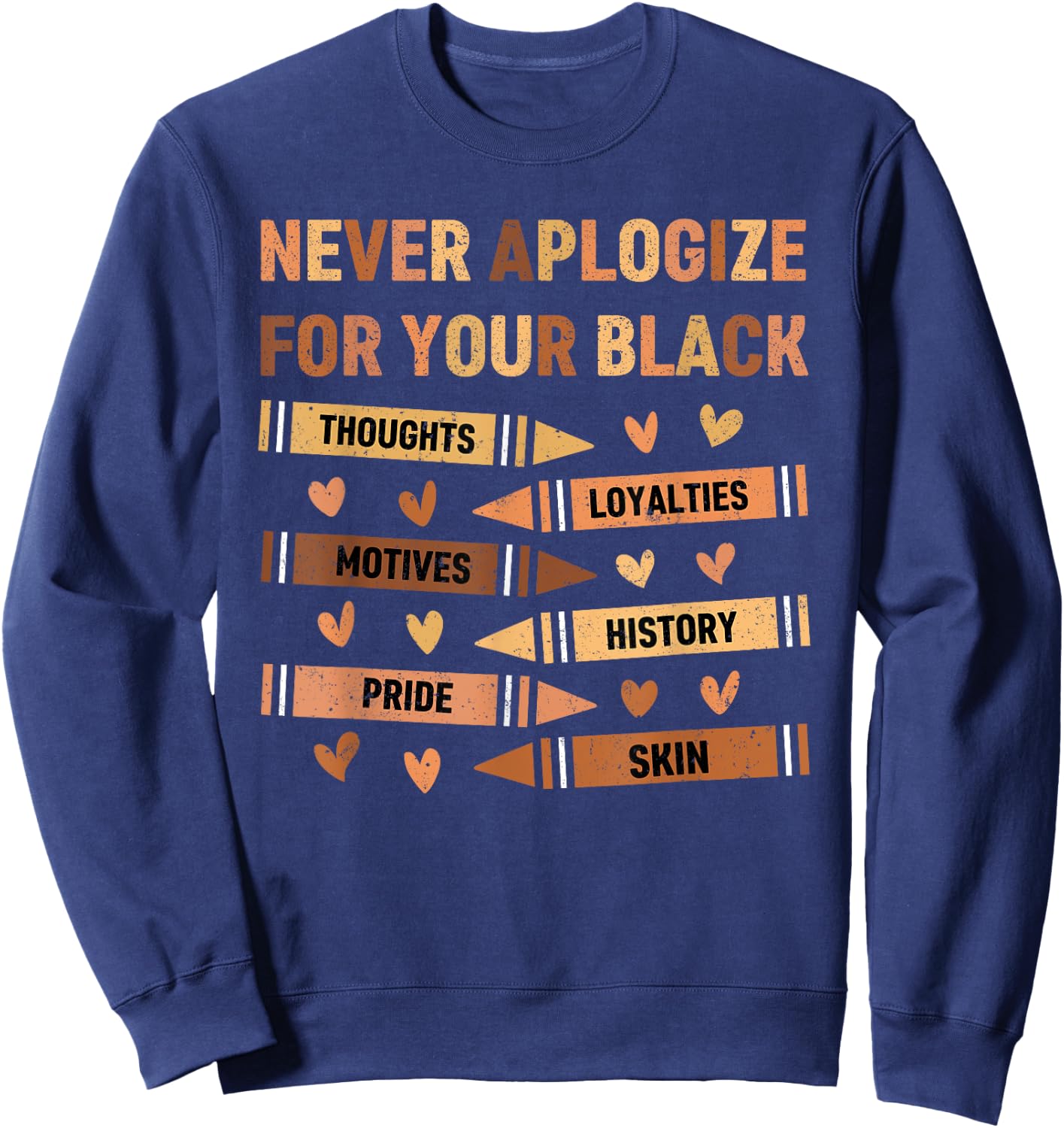 Melanin Never Apologize Kids Black History Month Hearts Sweatshirt - Sweatshirt | Navy