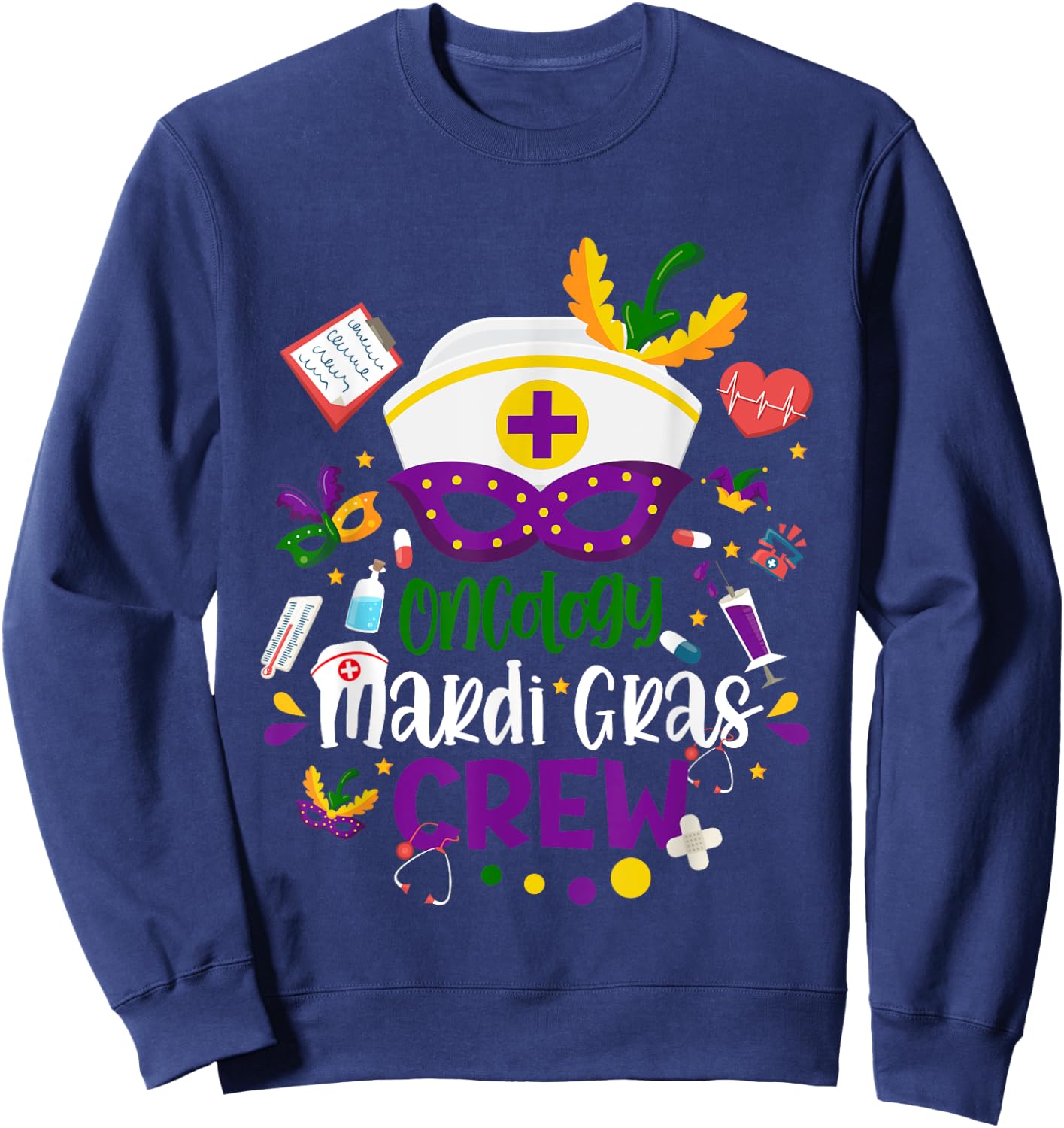Oncology Mardi Gras Nurse Crew Family Group Nursing Lovers Sweatshirt - Sweatshirt | Navy