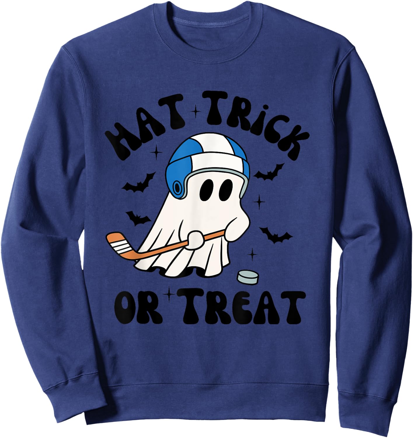 Hat Trick or Treat, Hilarious Hockey Halloween Family Shirt Sweatshirt - Sweatshirt | Navy