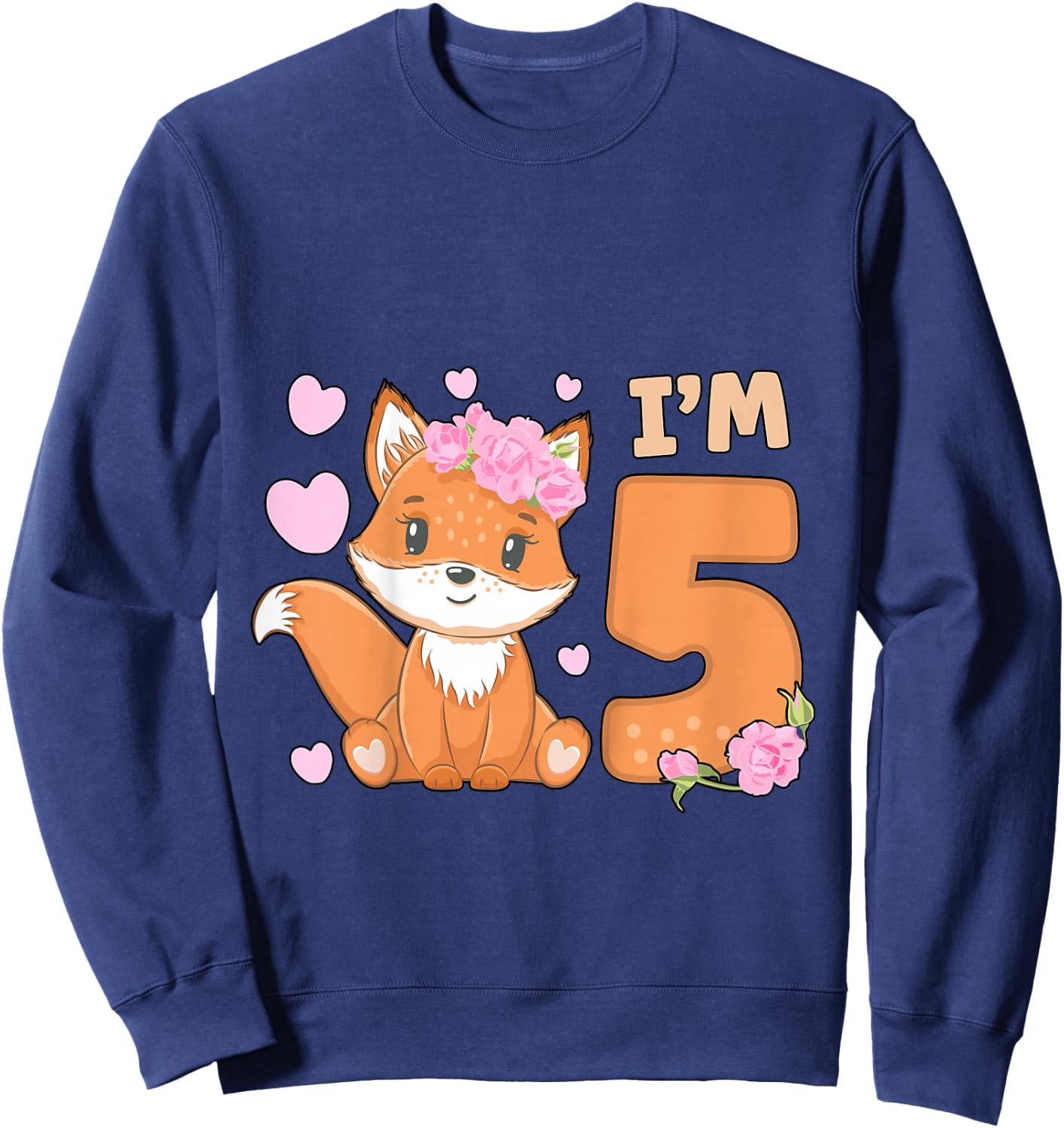 5th Fox Birthday Party Five Year Old Girl Fox Birthday Sweatshirt - Sweatshirt | Navy
