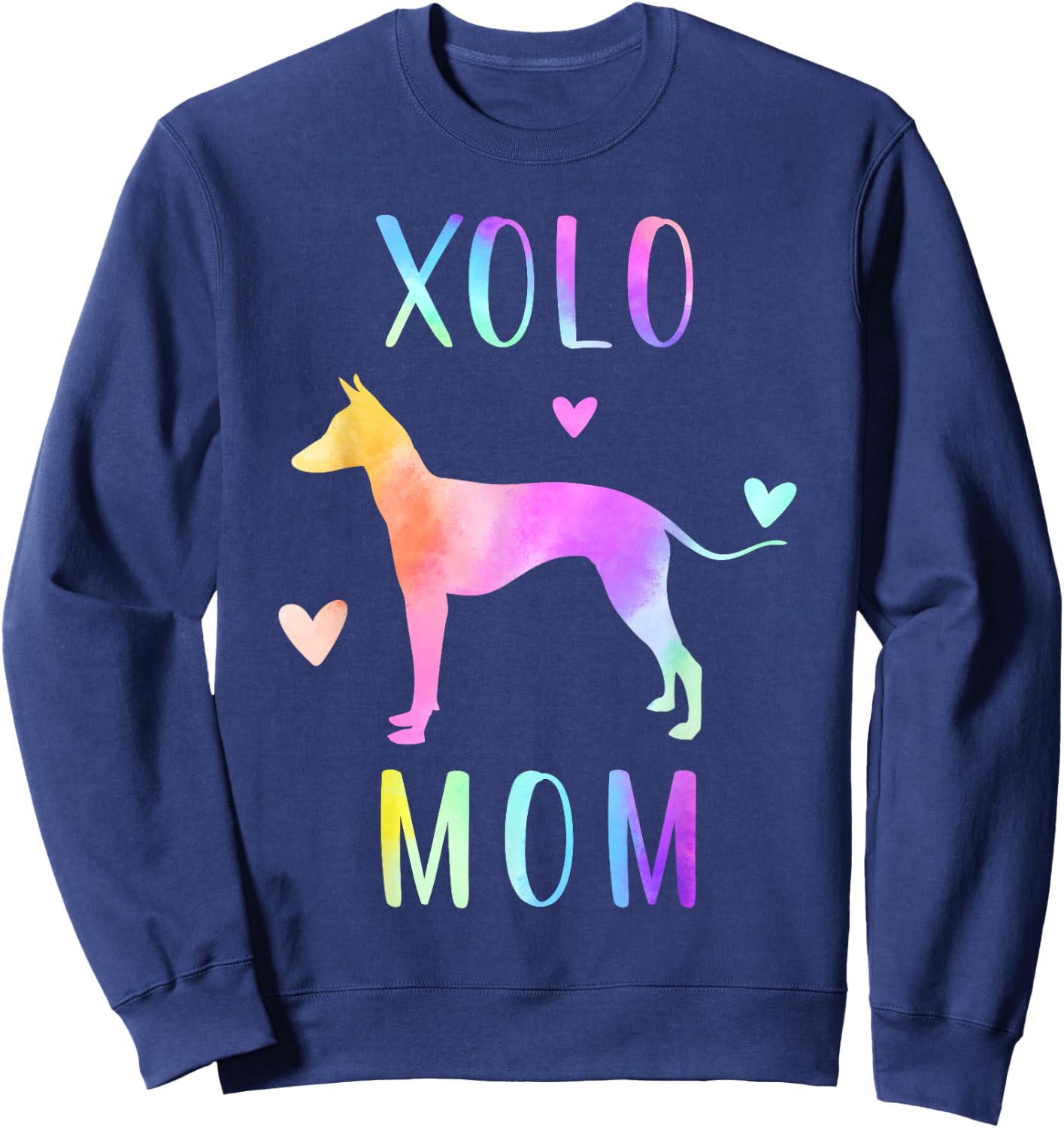 Xolo Mom Xoloitzcuintle Dog Mom Rainbow Watercolor Sweatshirt - Sweatshirt | Navy