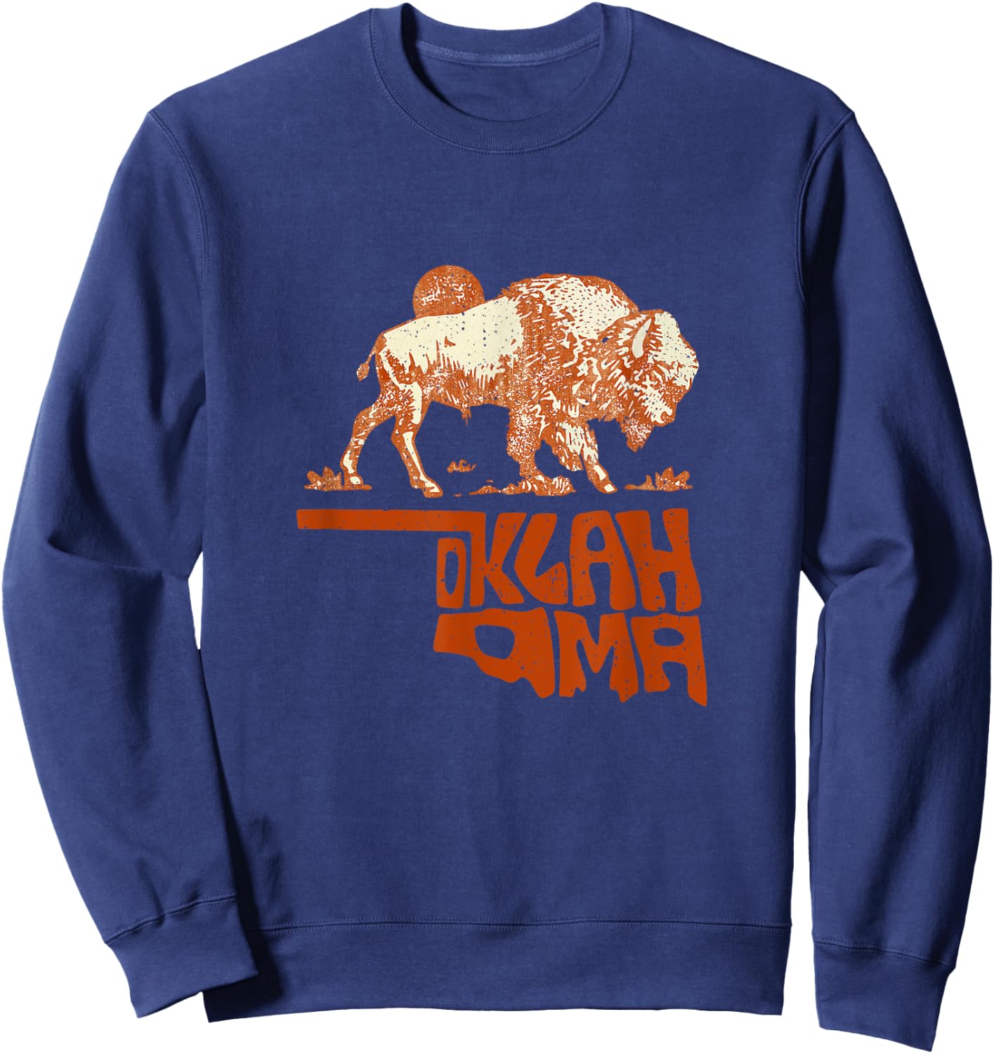 Oklahoma Map Bison Buffalo Oklahoma Souvenir Vintage Sweatshirt - Sweatshirt | Navy