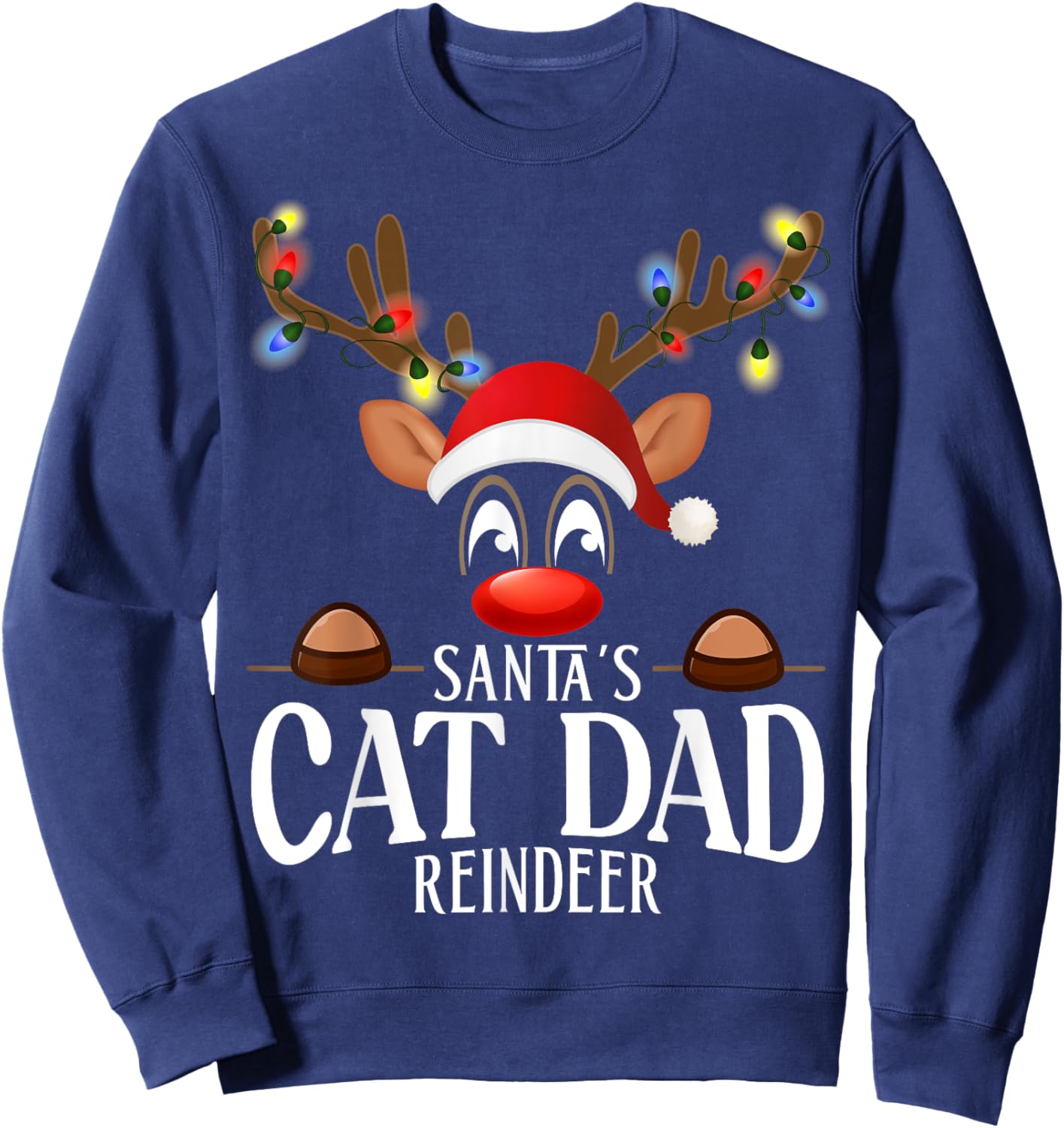 Santa's Cat dad Reindeer Funny XMas Matching PJS Sweatshirt - Sweatshirt | Navy