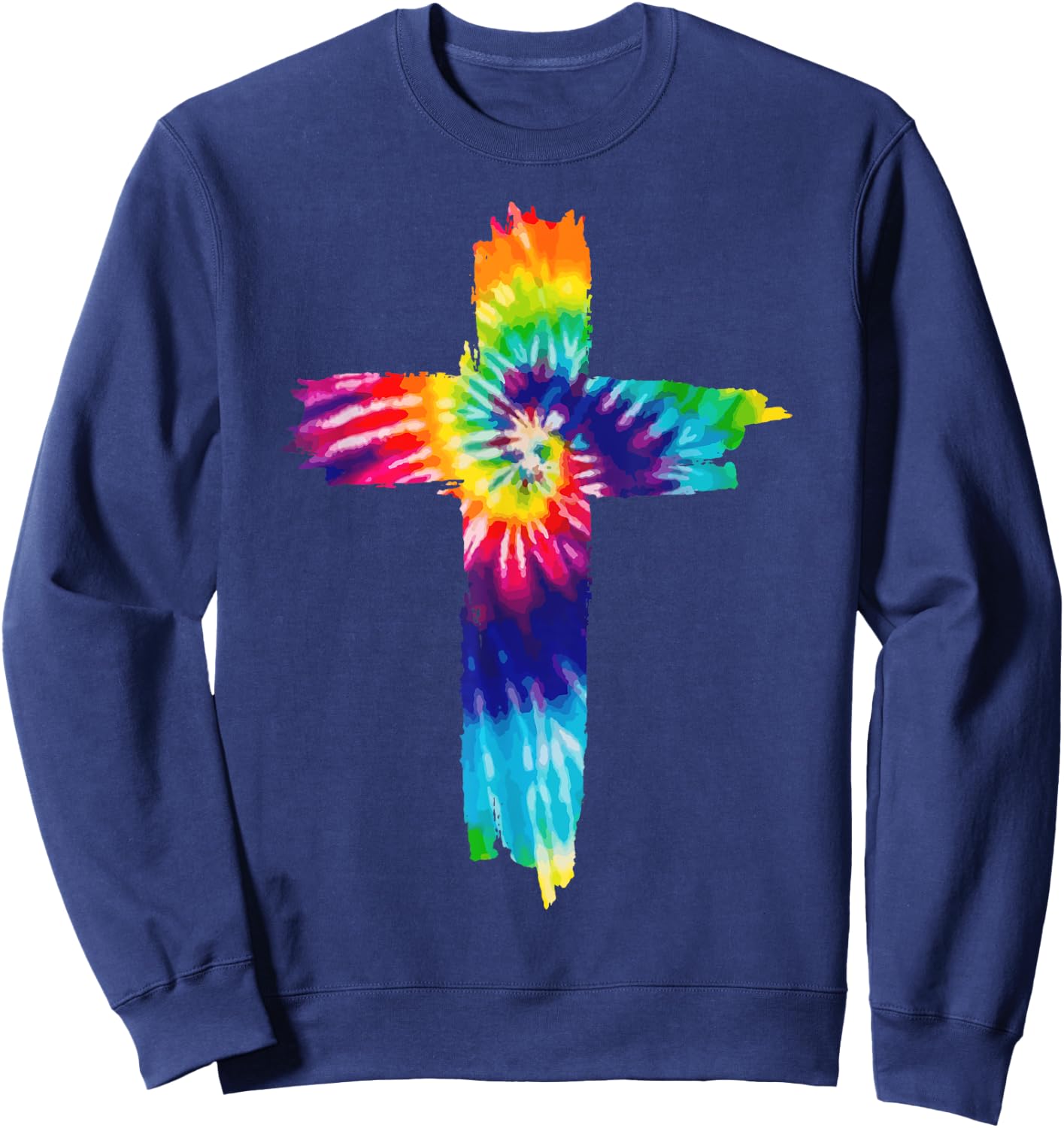 Cross Tie Dye Christian Jesus Hippie Bible Religious Sweatshirt - Sweatshirt | Navy