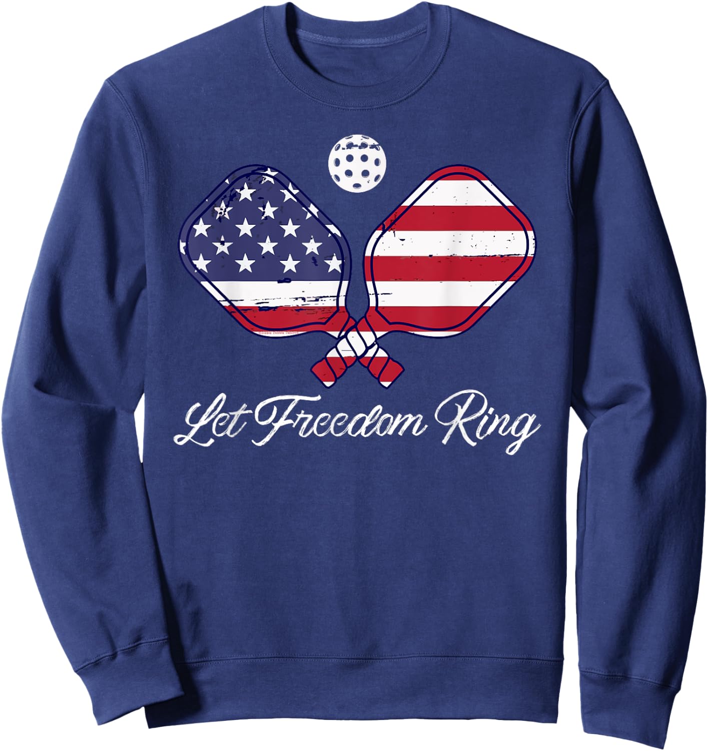 Patriotic Pickleball Let Freedom Ring 4th of July Pickleball Kids Men Sweatshirt - Sweatshirt | Navy