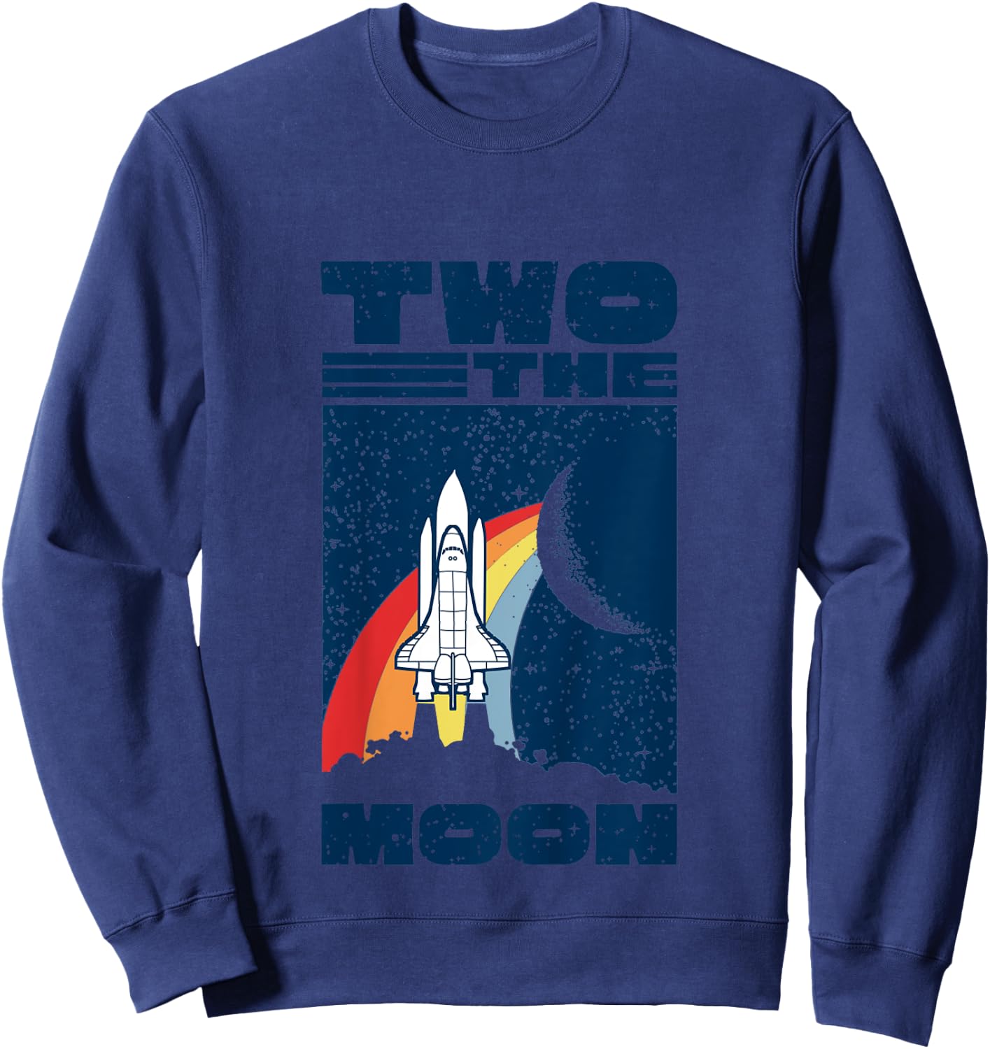 Vintage Retro Two The Moon 2 Year Old 2nd Birthday Party Sweatshirt - Sweatshirt | Navy
