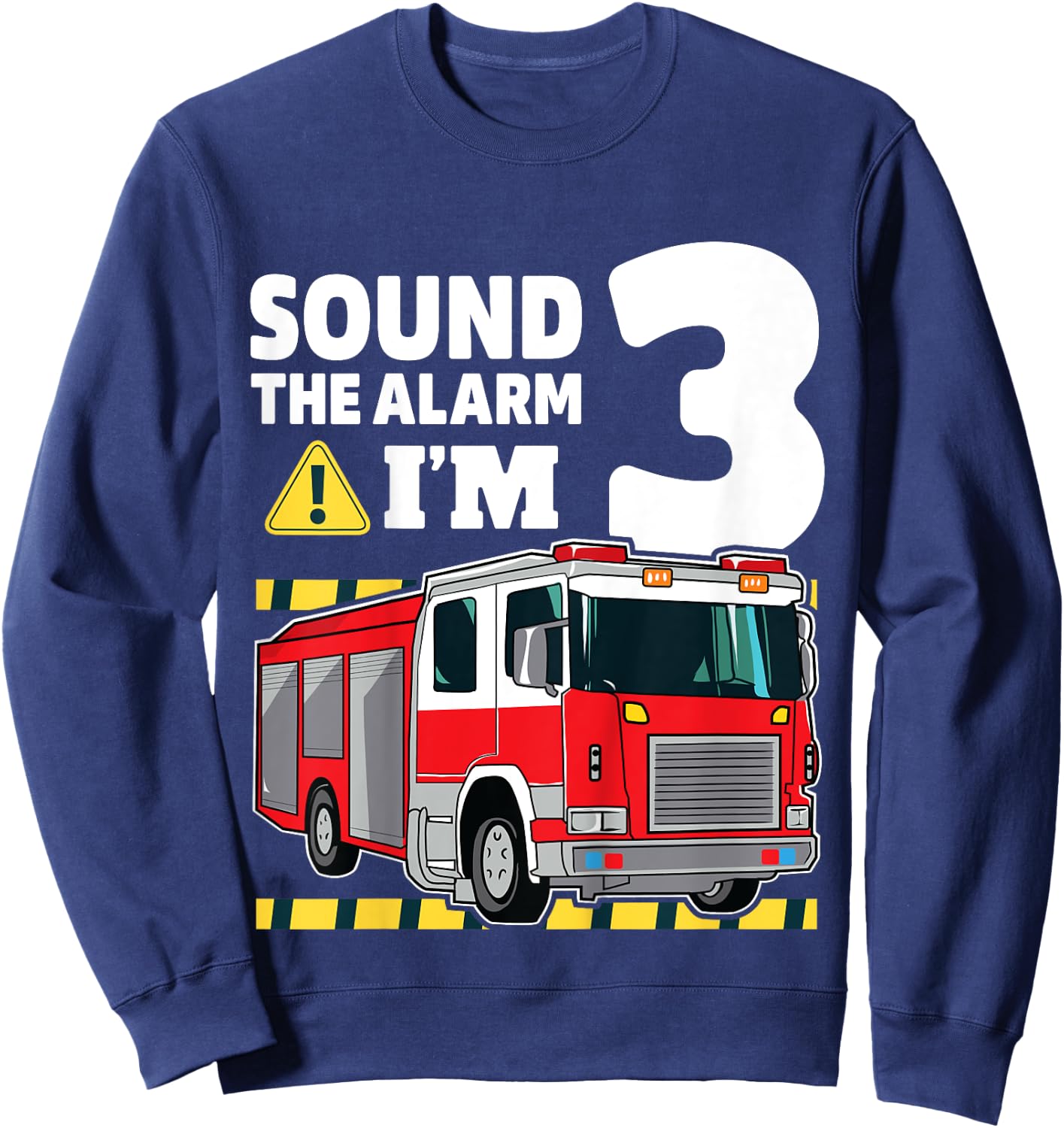 Kids 3rd Birthday Boy Fire Truck 3 Three Year Old Firefighter Sweatshirt - Sweatshirt | Navy