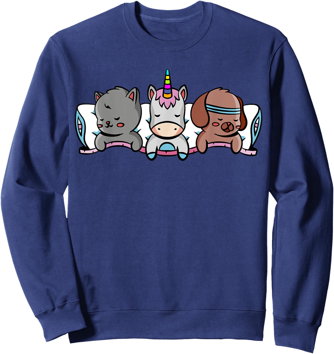 Unicorn Animal Sleeping Kitten Puppy Children Sweatshirt - Sweatshirt | Navy